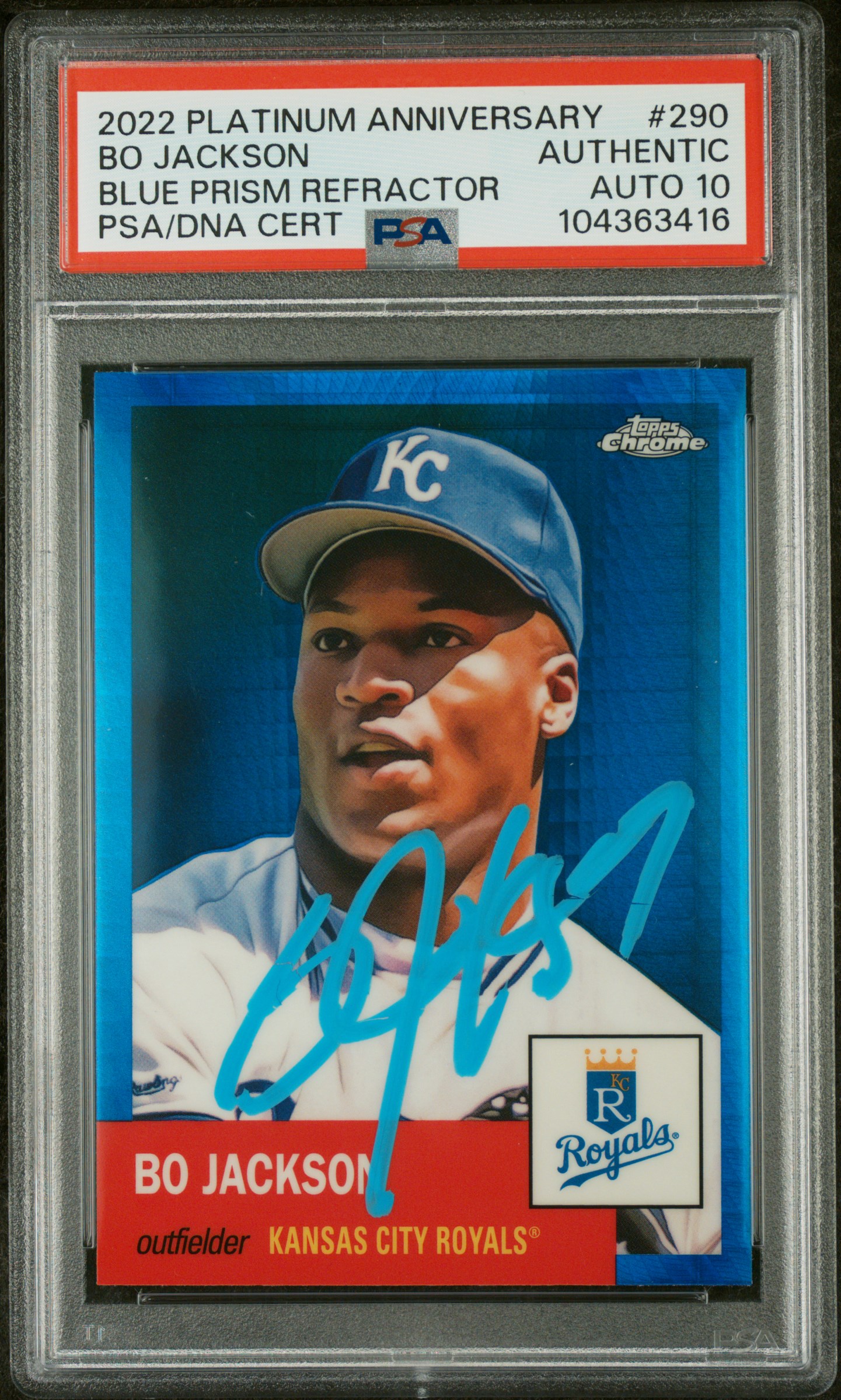 Bo Jackson 2022 Topps Chrome Blue Prism Refractor Card #290 Auto PSA 10 04363416