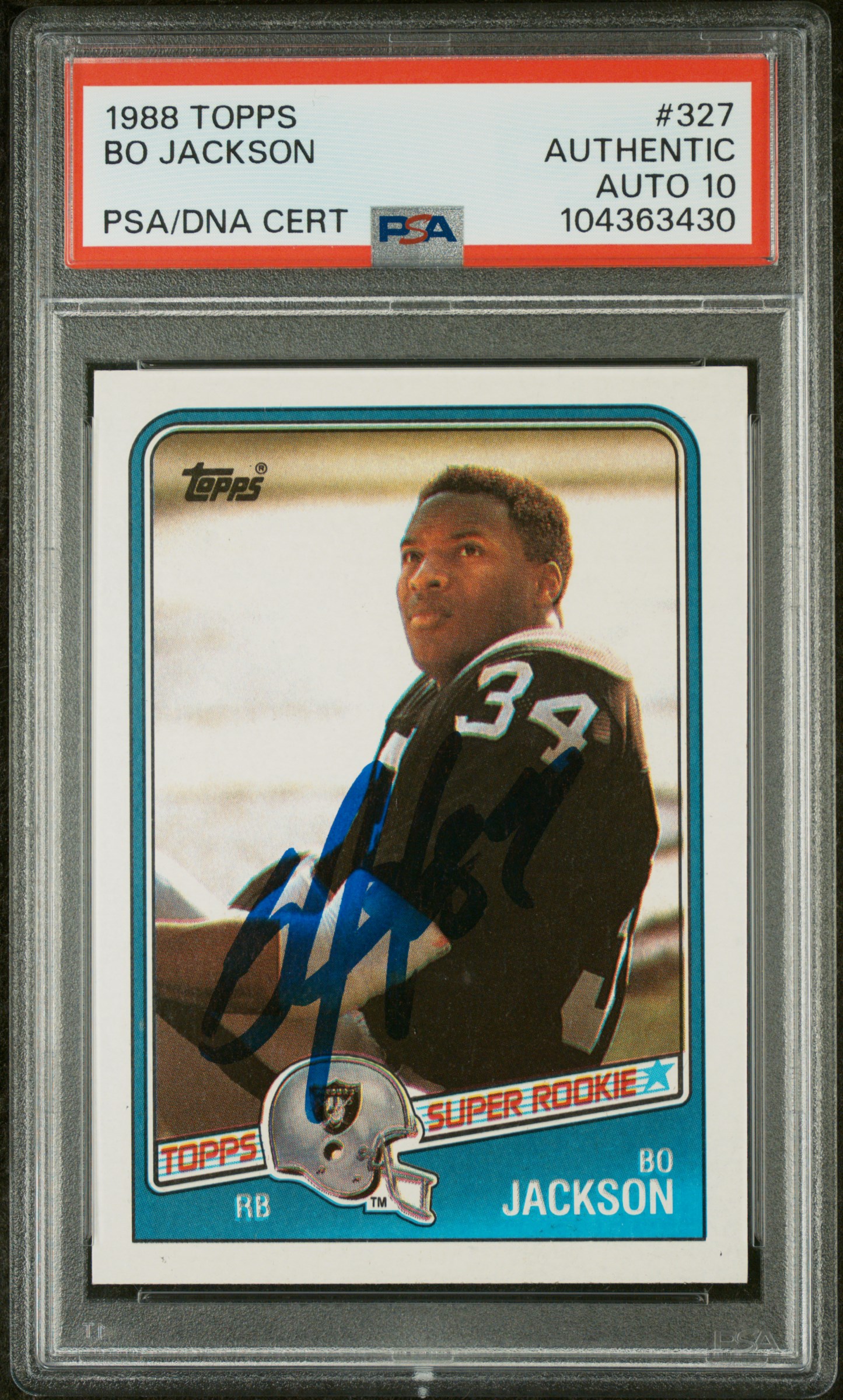 Bo Jackson 1988 Topps Signed Rookie Card #327 Auto Graded PSA 10 104363430