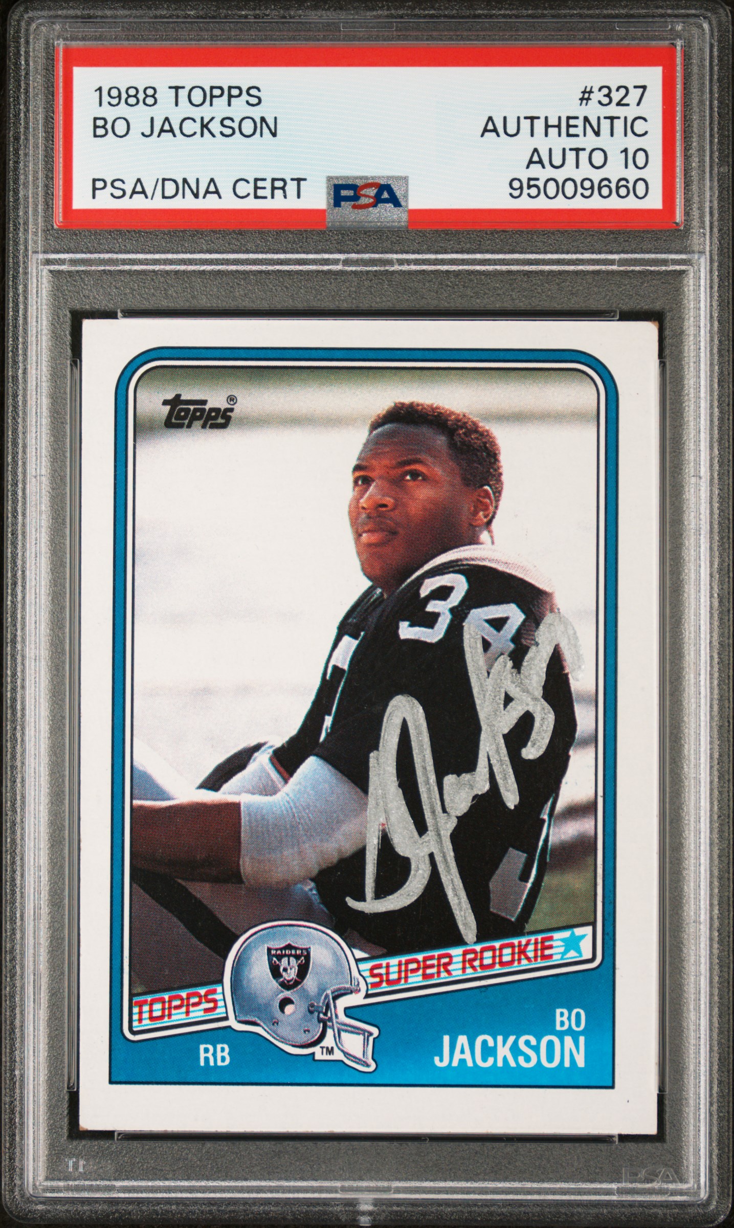 Bo Jackson 1988 Topps Signed Football Rookie Card #327 Auto Graded PSA 10 009660