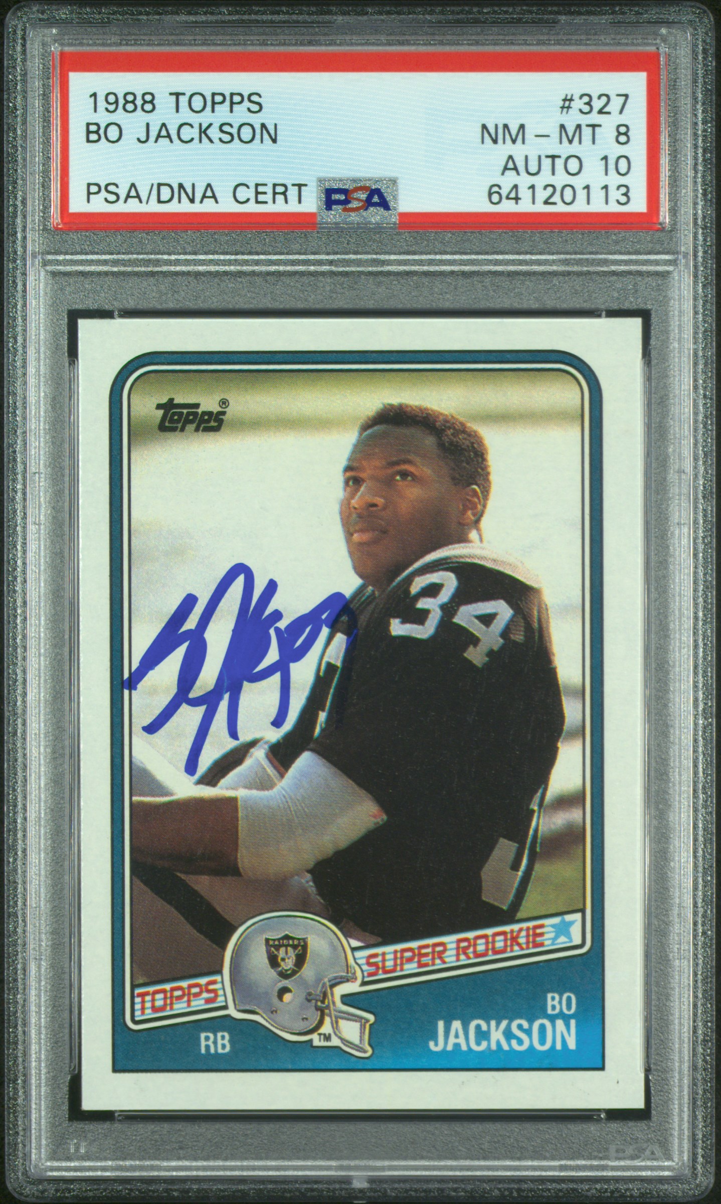 Bo Jackson 1988 Topps Signed Football Rookie Card #327 Auto Graded PSA 10