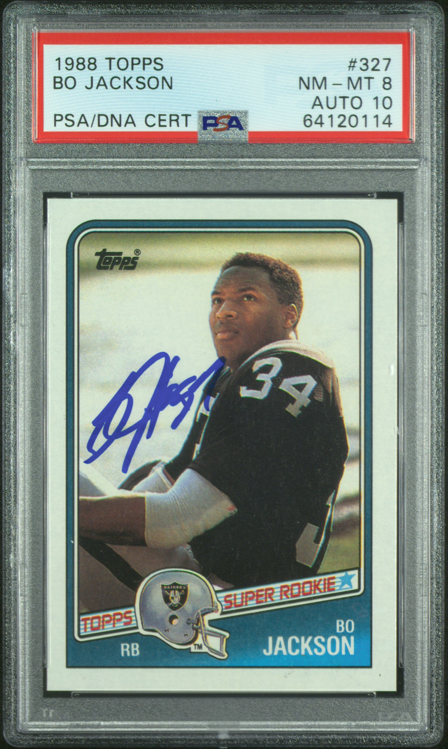 Bo Jackson 1988 Topps Signed Rookie Card #327 Auto Graded PSA 10 64120114