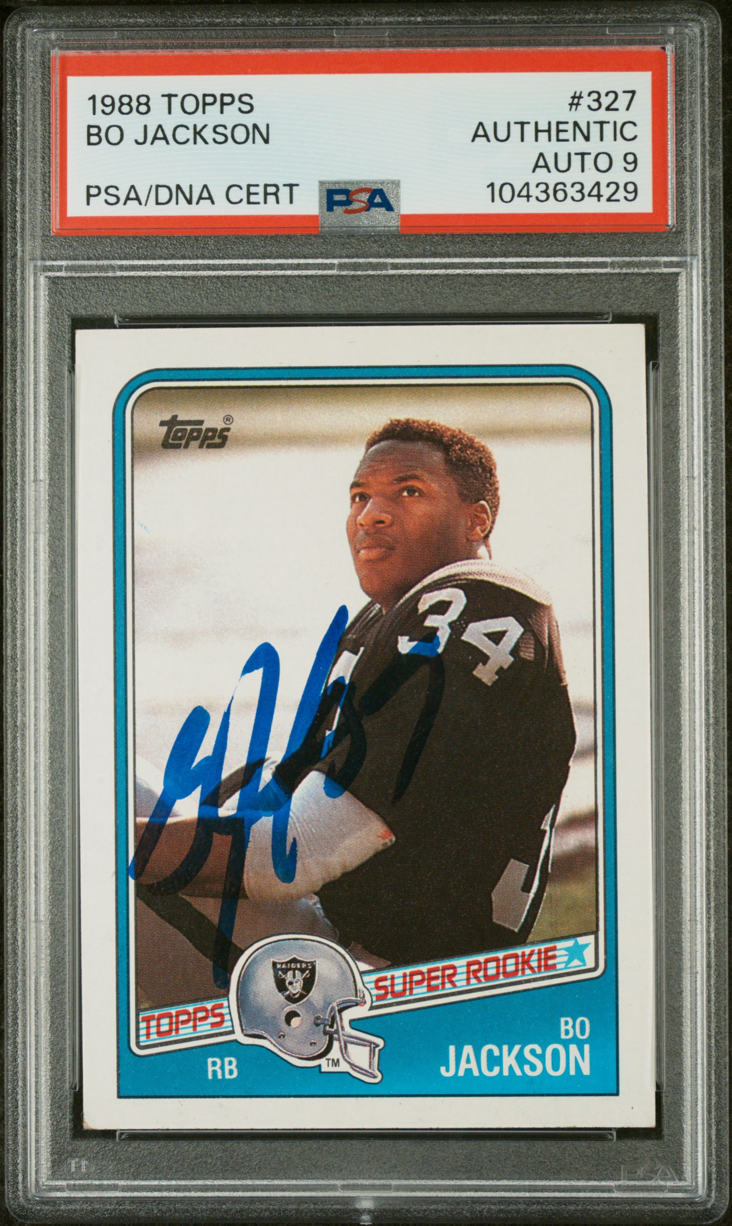 Bo Jackson 1988 Topps Signed Rookie Card #327 Auto Graded PSA 9 104363429