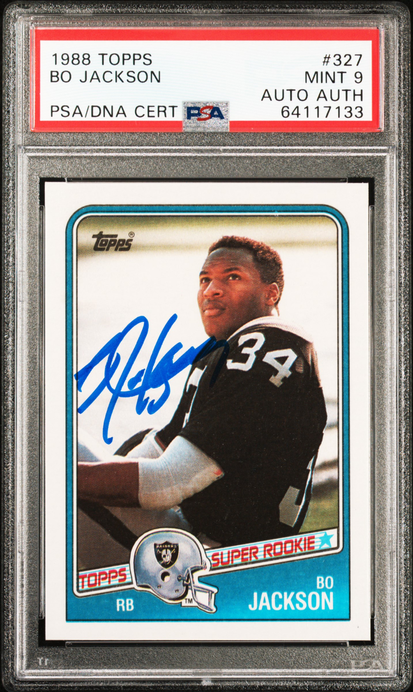 Bo Jackson 1988 Topps Signed Football Rookie Card #327 Auto Graded PSA 9 4117133