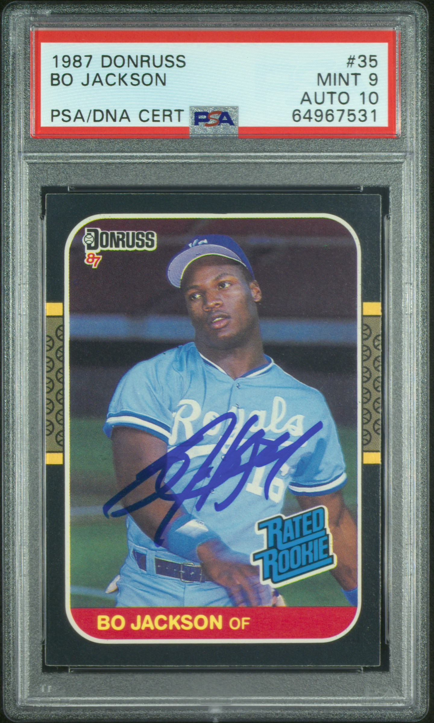 Bo Jackson 1987 Donruss Signed Baseball Rookie Card #35 Auto Graded PSA 10 67531