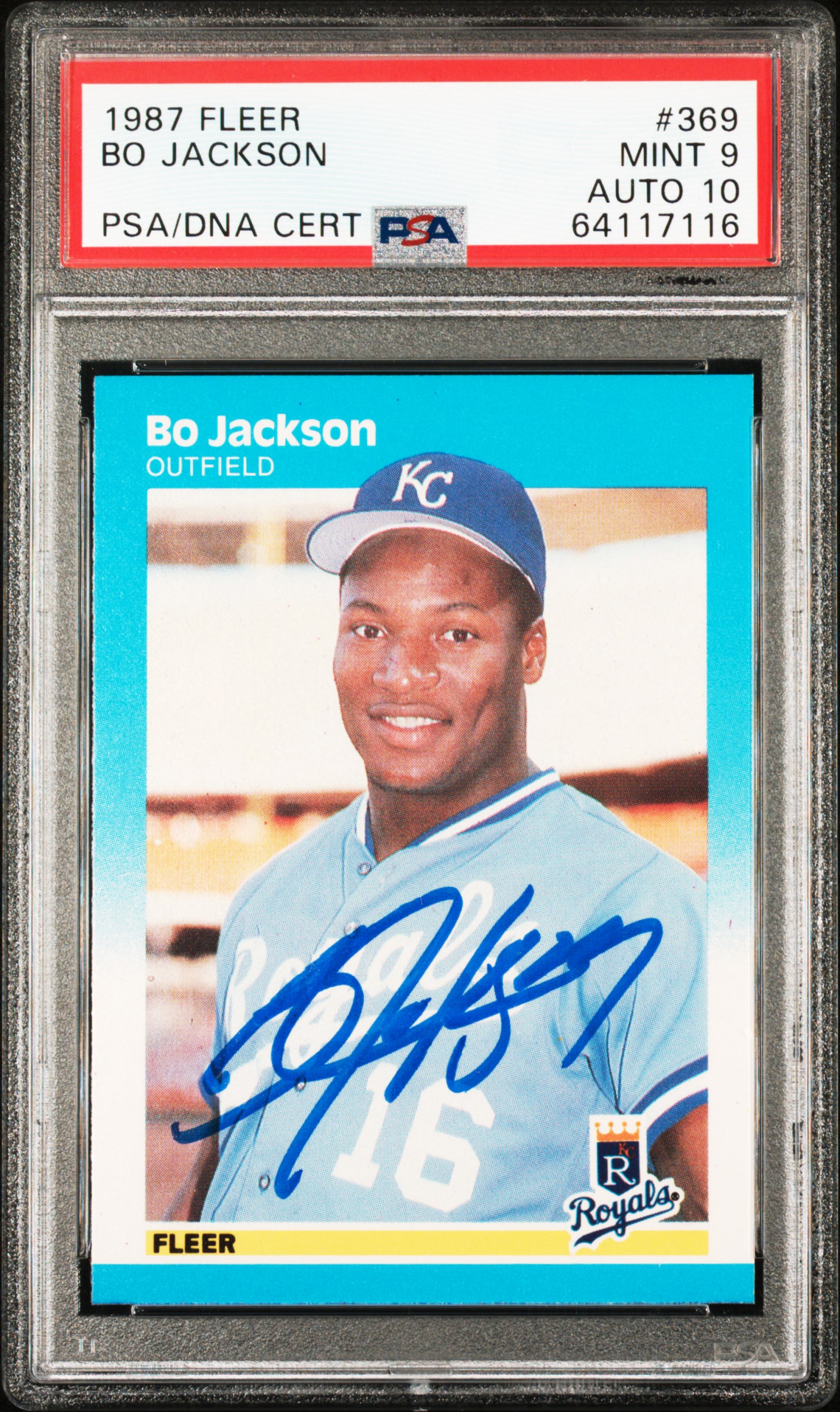 Bo Jackson 1987 Fleer Signed Baseball Rookie Card #369 Auto Graded PSA 10 117116