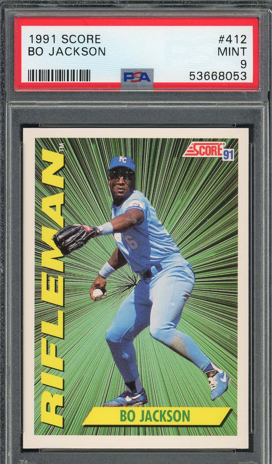 Bo Jackson 1991 Score Rifleman Baseball Card #412 Graded PSA 9
