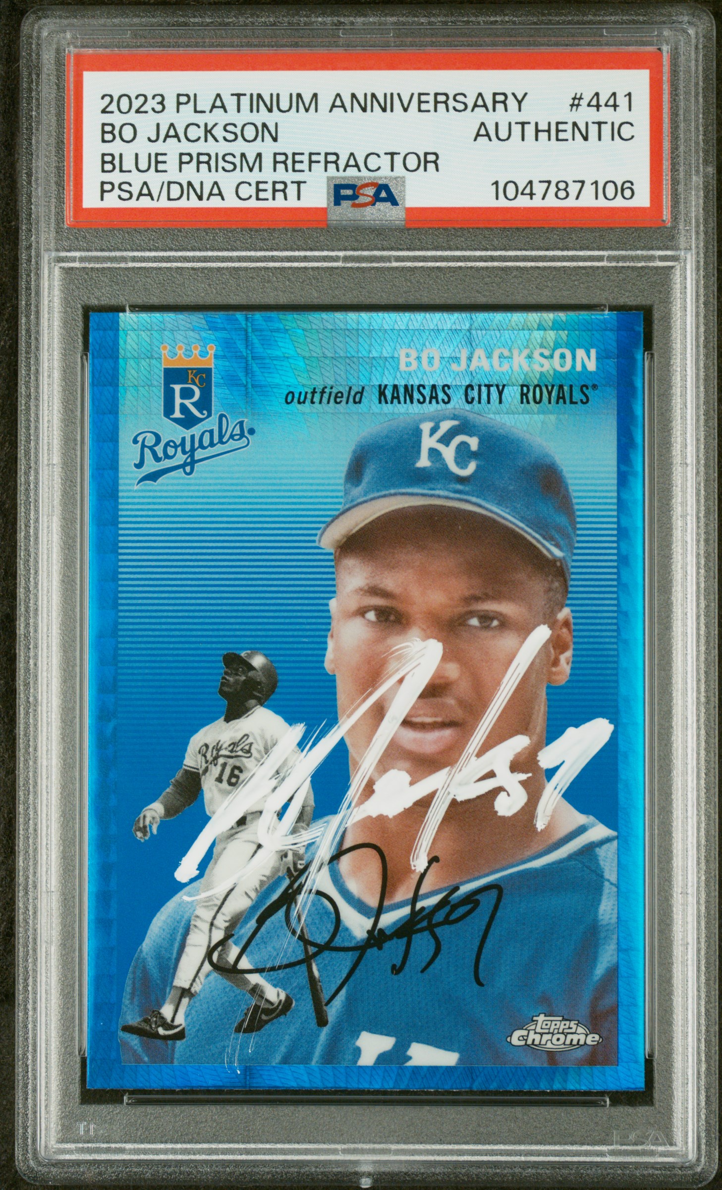Bo Jackson 2023 Topps Chrome Blue Prism Refractor Signed Card #441 Auto PSA