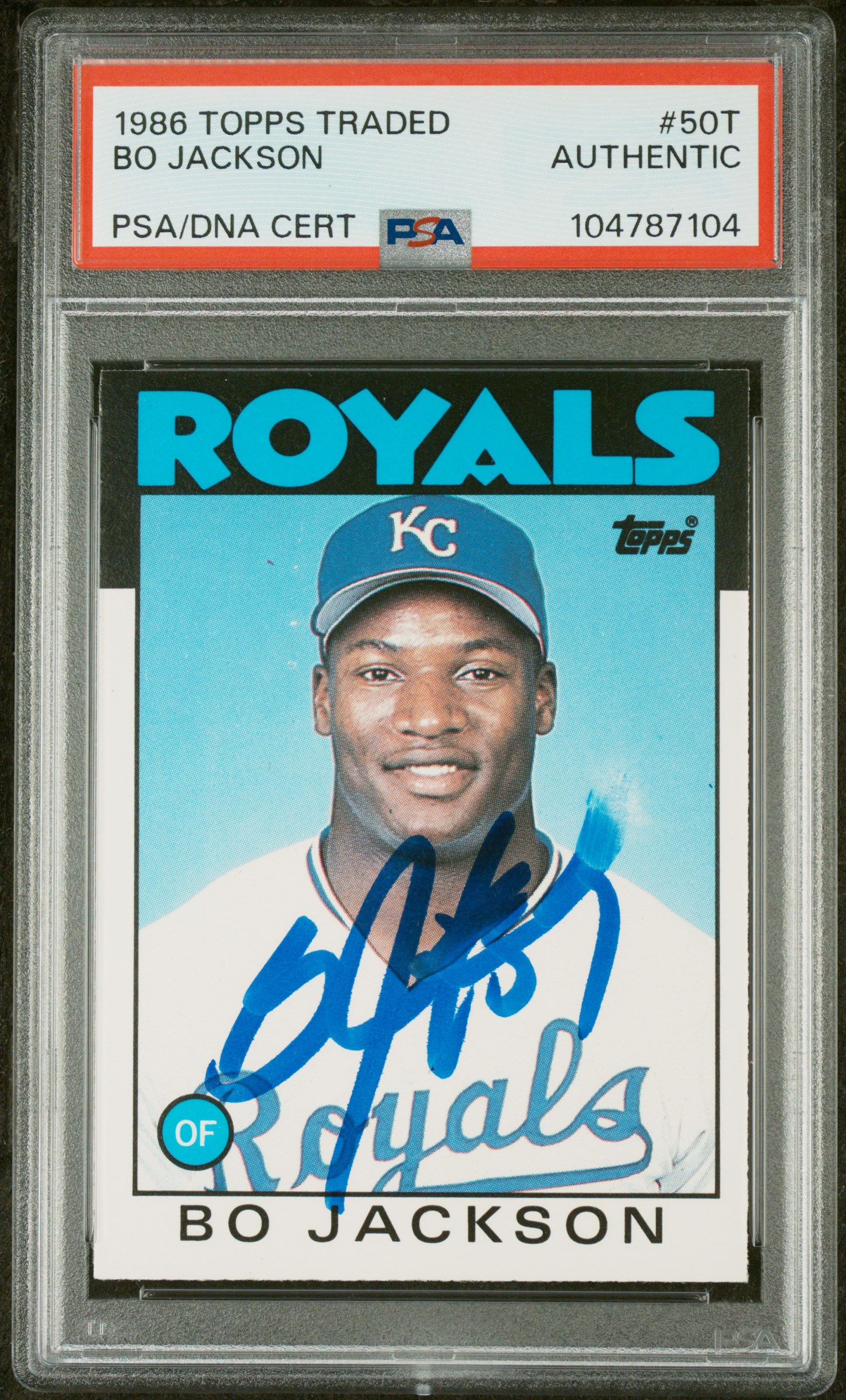 Bo Jackson 1986 Topps Traded Signed Baseball Rookie Card #50T Auto PSA 104787104