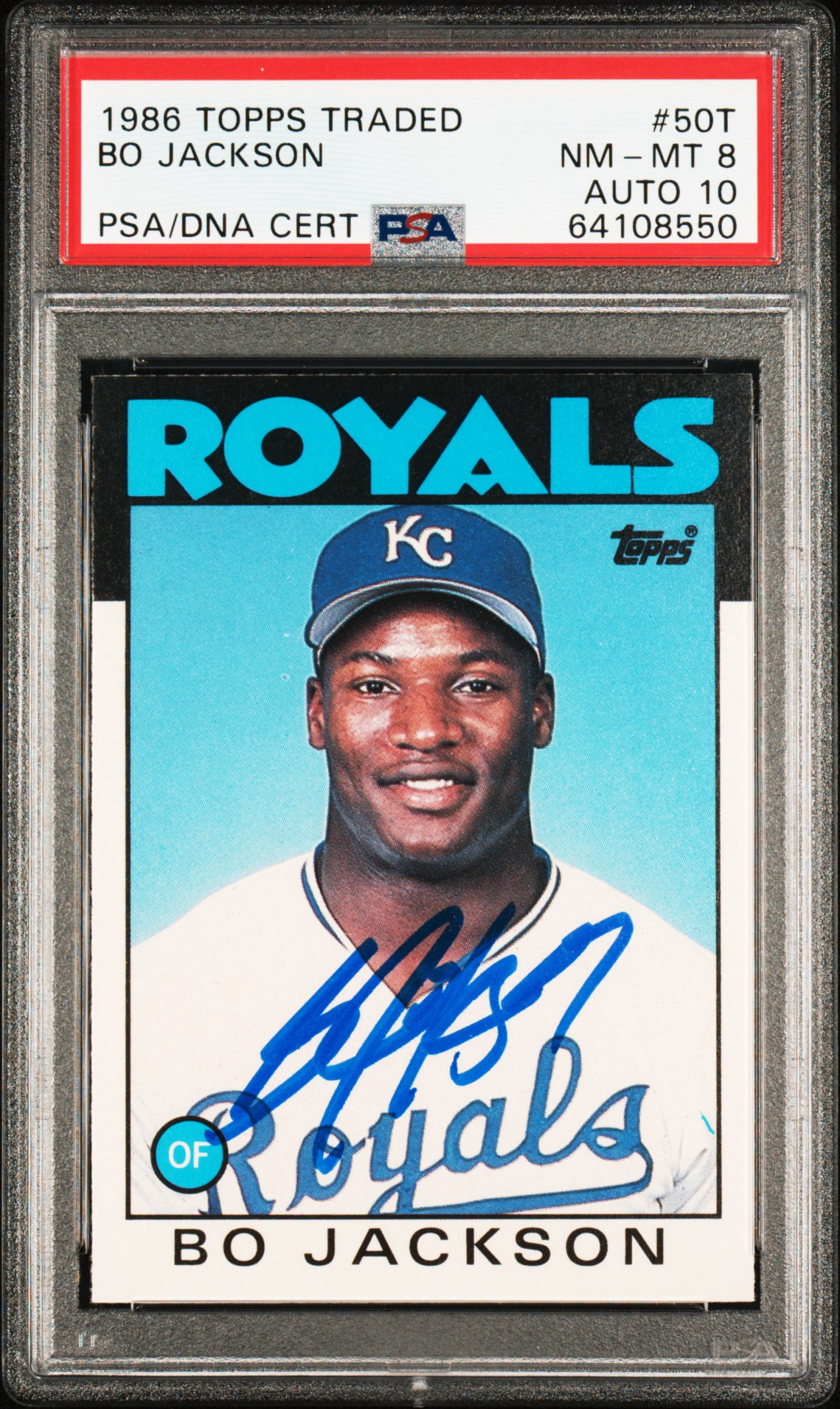 Bo Jackson 1986 Topps Traded Signed Baseball Rookie Card #50T Auto Graded PSA 10