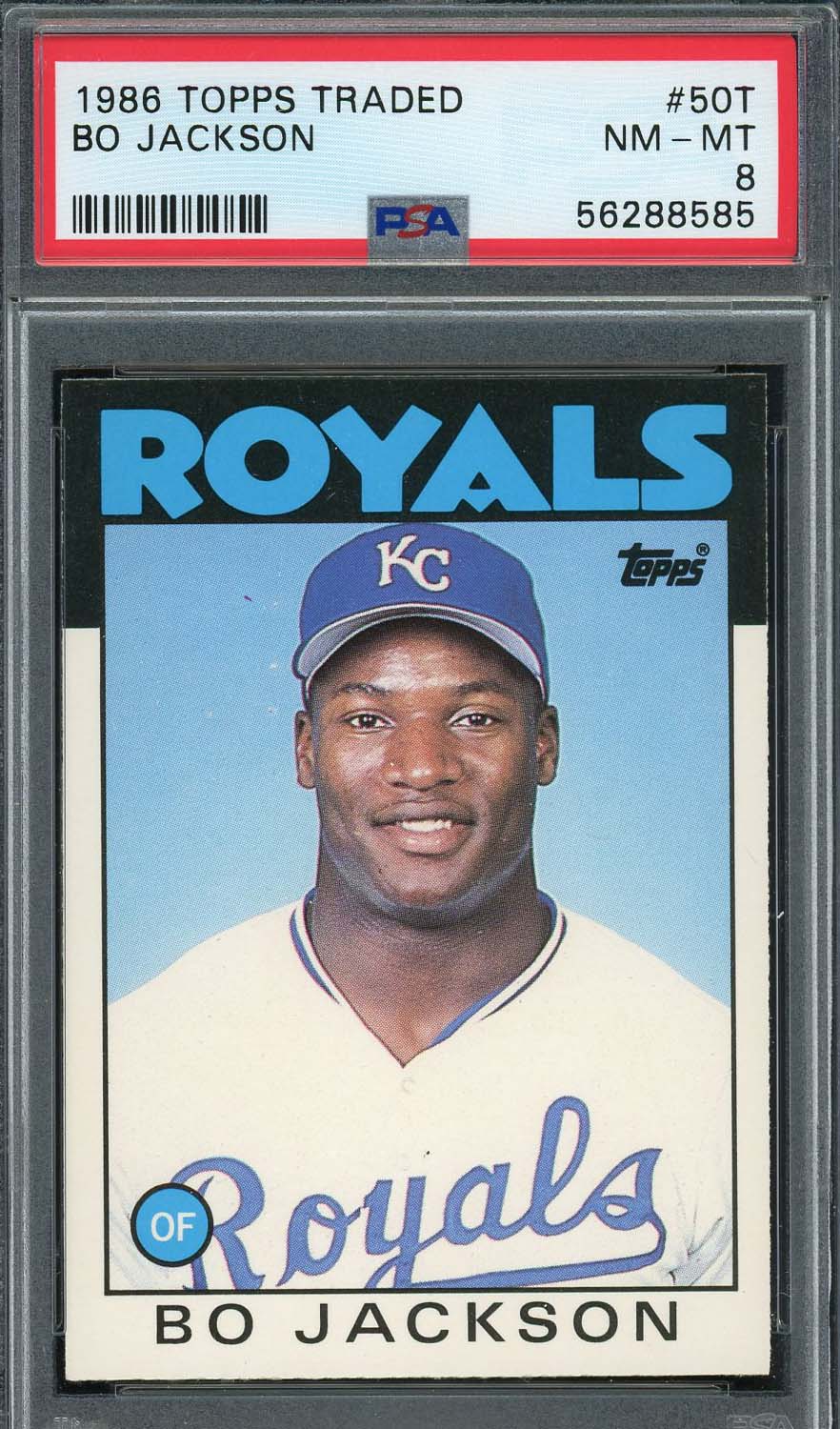 Bo Jackson 1986 Topps Traded Baseball Rookie Card #50T Graded PSA 8 Bo Jackson 1986 Topps Traded Baseball Rookie Card #50T Graded PSA 8