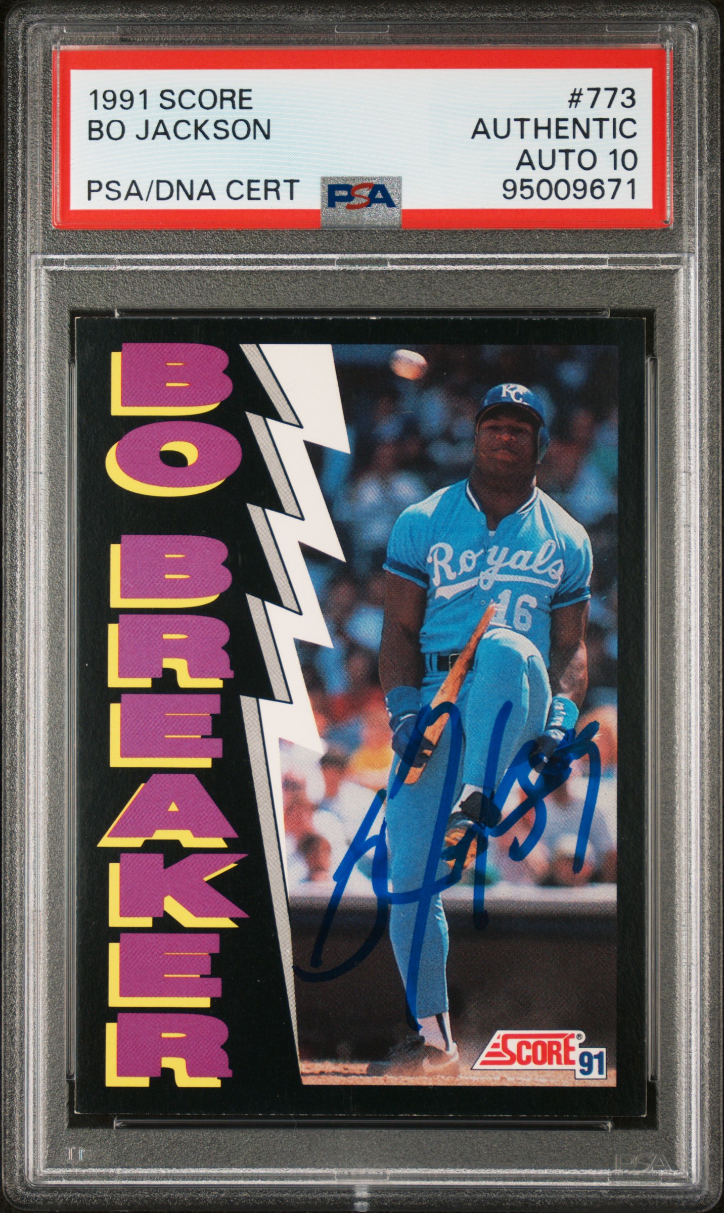 Bo Jackson 1991 Score Signed Baseball Card #773 Auto Graded PSA 10 95009671