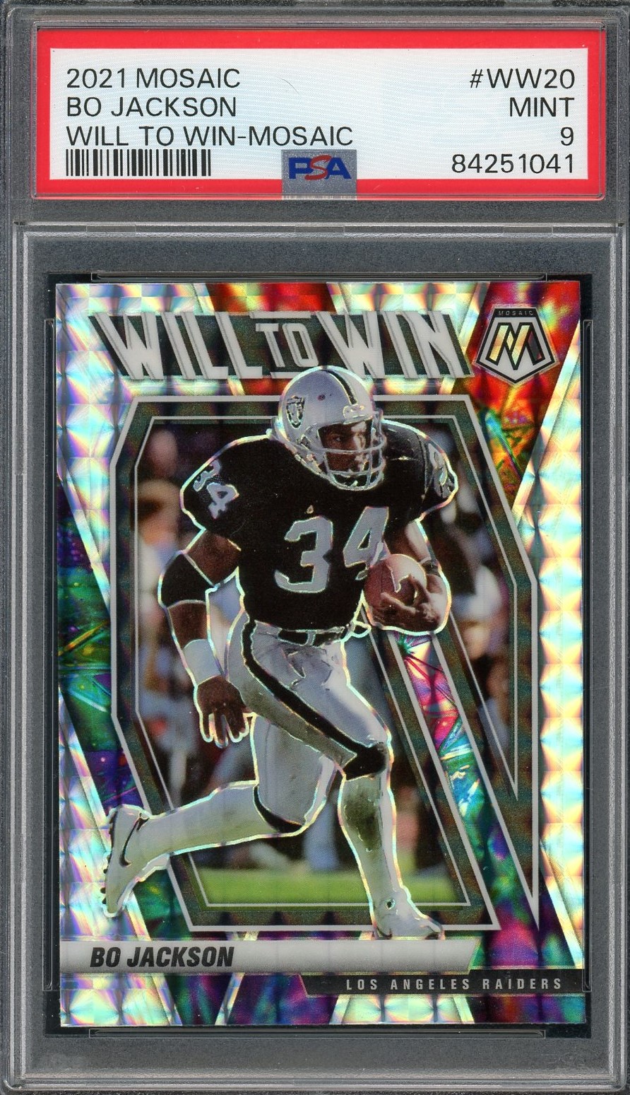 Bo Jackson 2021 Panini Mosaic Will to Win Football Card #WW20 Graded PSA 9