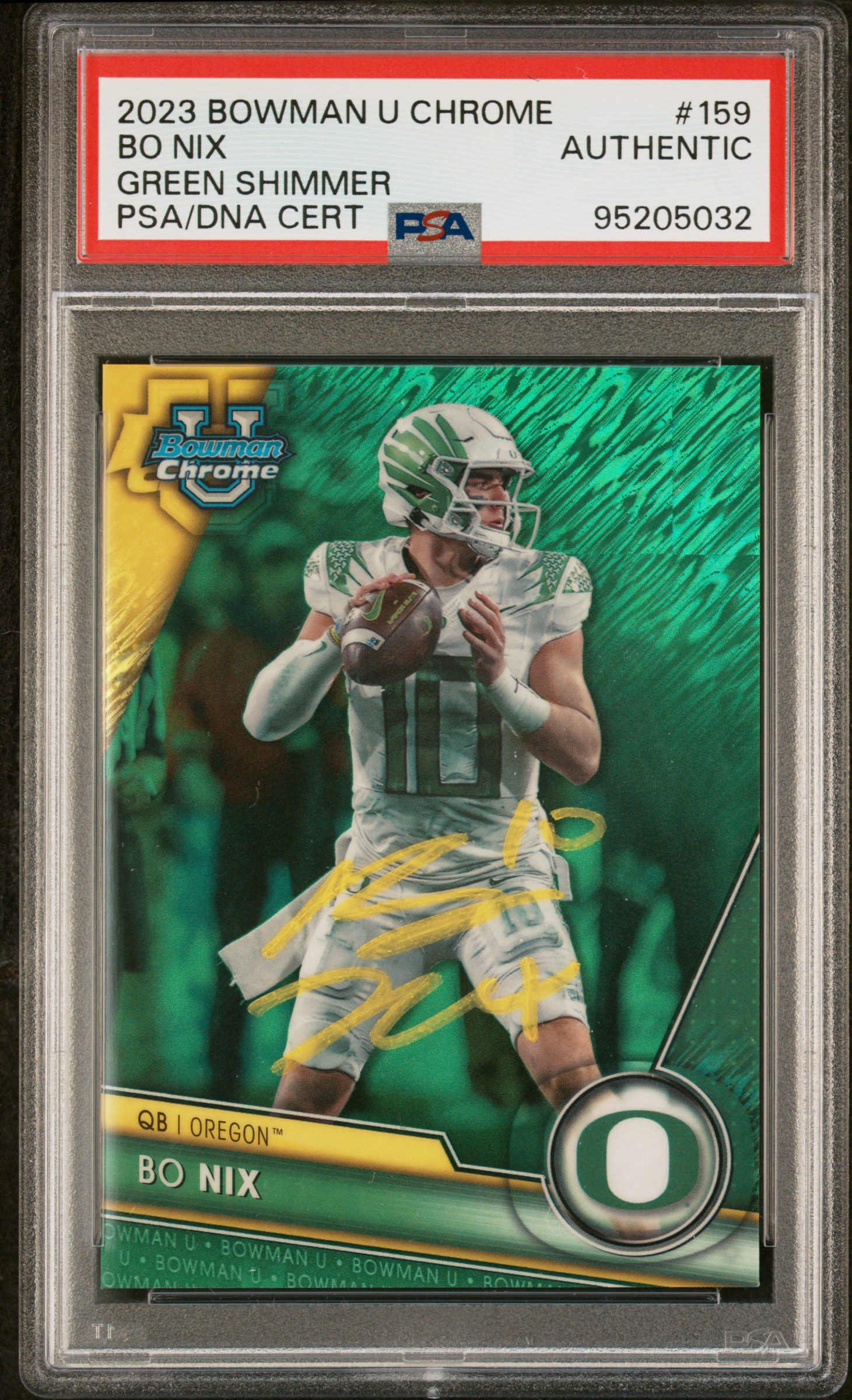 Bo Nix 2023 Bowman Chrome Green Shimmer Signed Rookie Card #159 Auto PSA 51/99