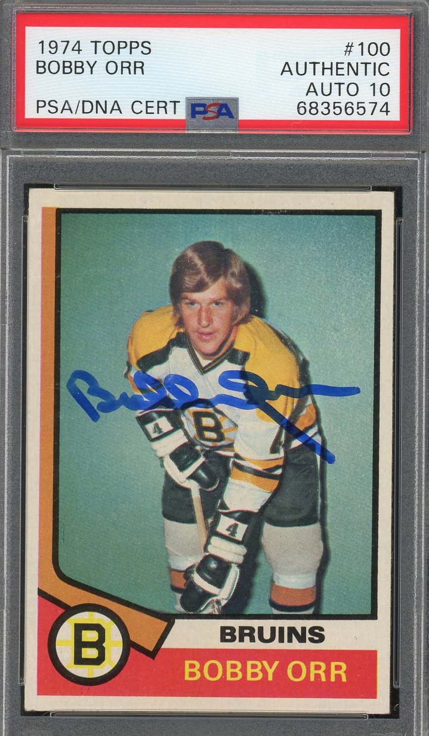 Bobby Orr Autographed 1974 Topps Hockey Signed Card #100 Auto PSA 10 68356574