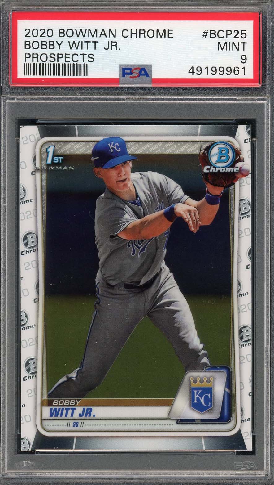 Bobby Witt Jr 2020 Bowman Chrome Prospects Rookie Card #BCP25 Graded PSA 9