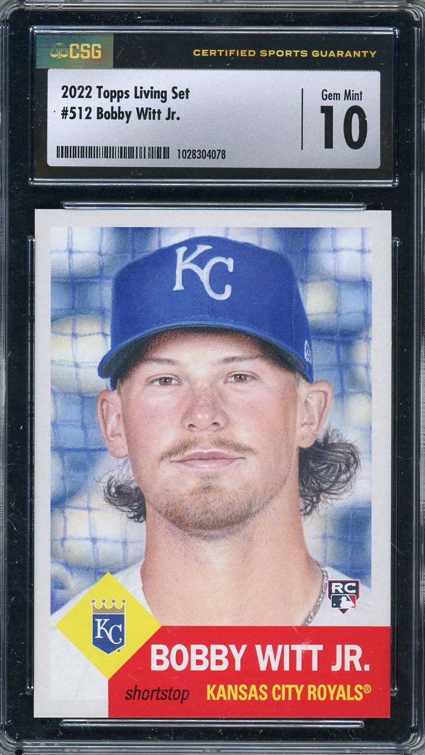 Bobby Witt 2022 Topps Living Set Baseball Rookie Card RC #512 Graded CSG 10