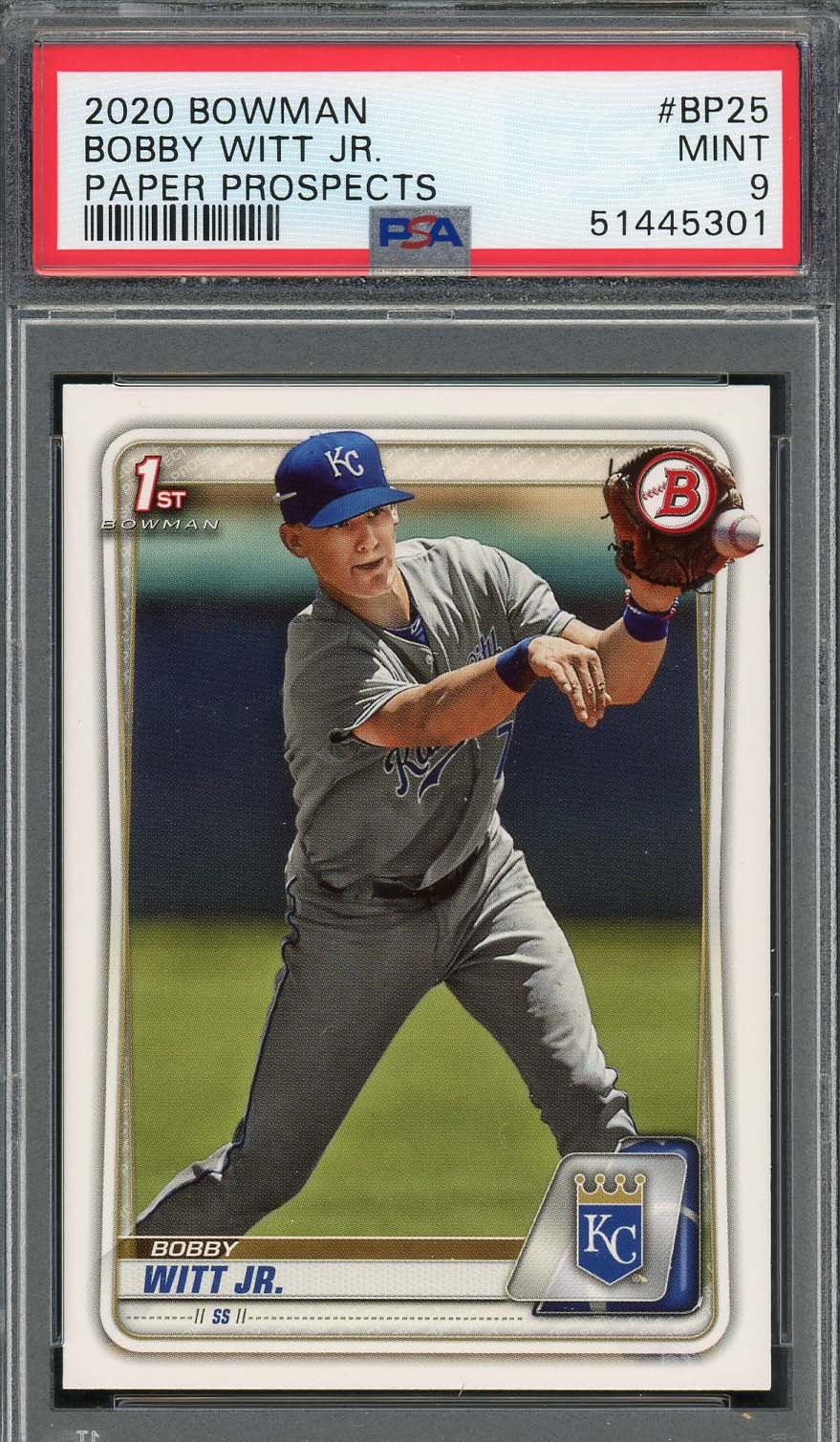 Bobby Witt Jr 2020 Bowman Paper Prospects Rookie Card #BP25 Graded PSA 9 Bobby Witt Jr 2020 Bowman Paper Prospects Rookie Card #BP25 Graded PSA 9