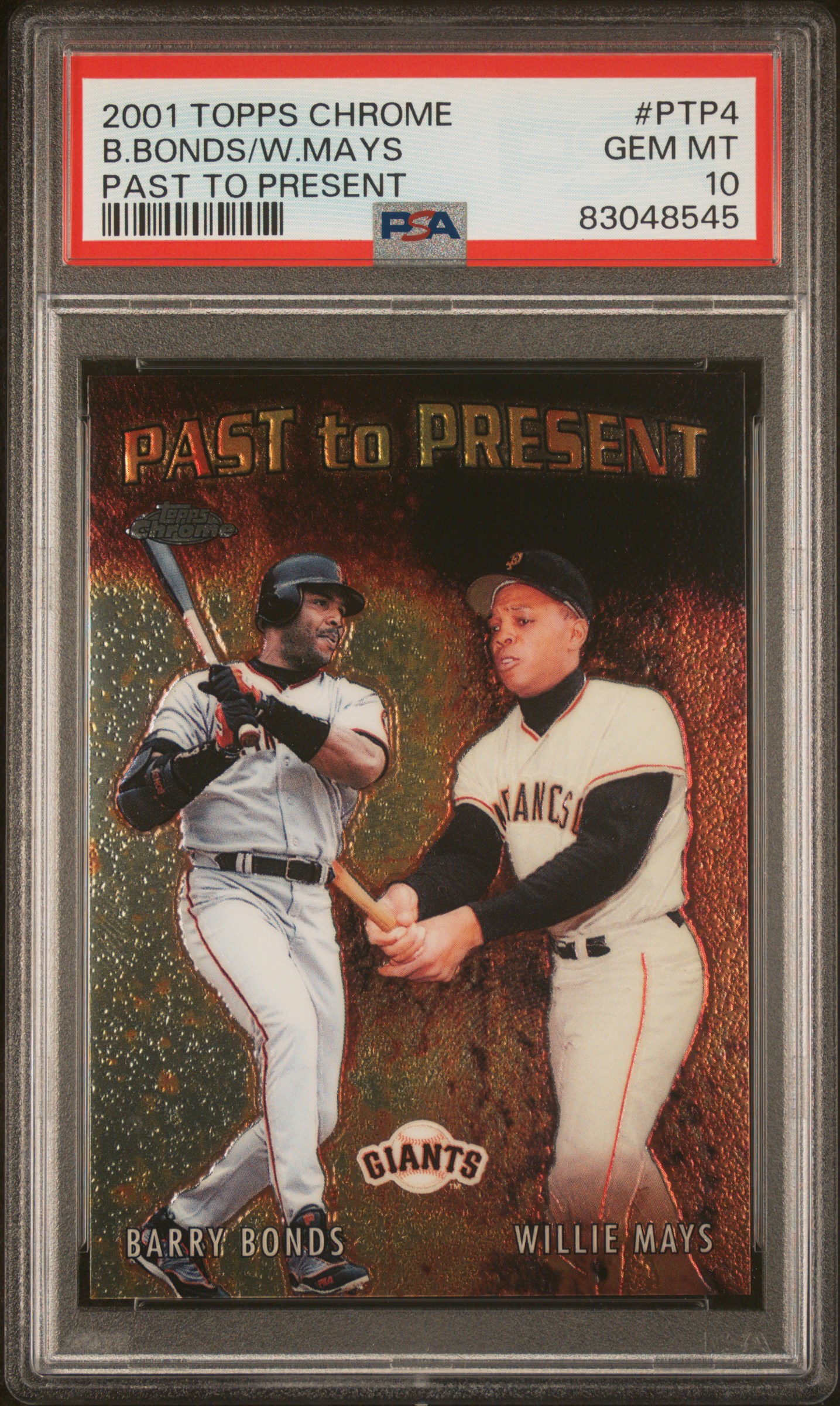Barry Bonds Willie Mays 2001 Topps Chrome Baseball Card #PTP4 Graded PSA 10