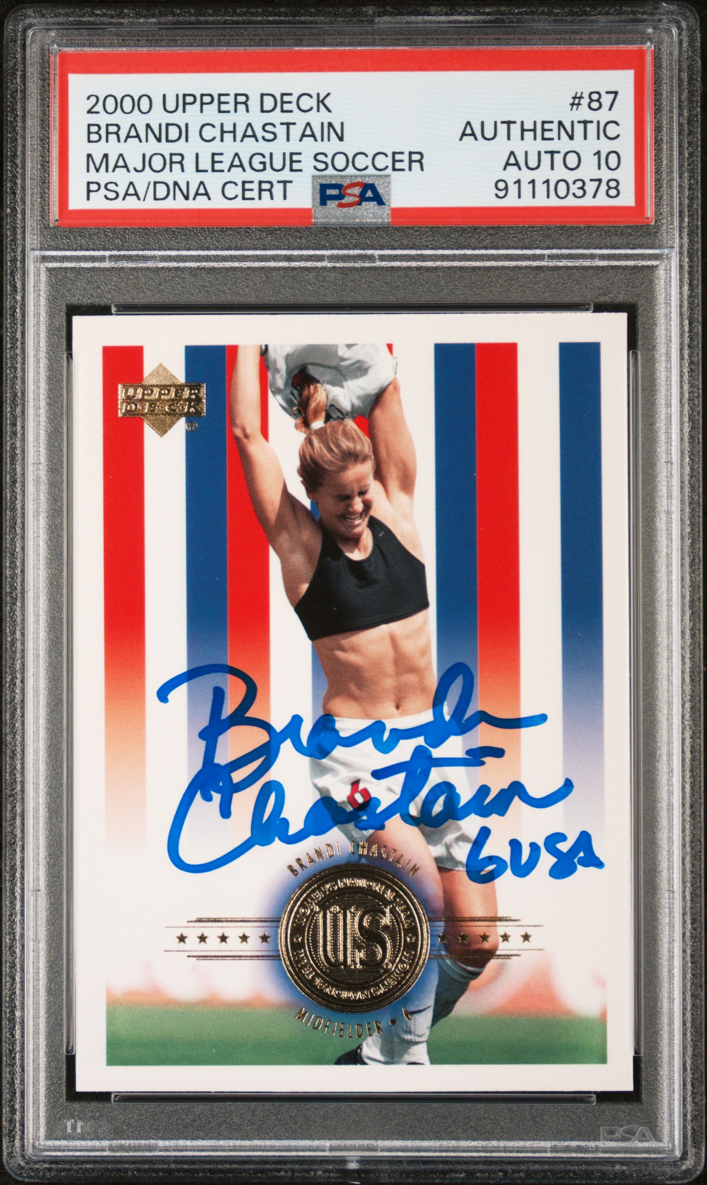 Brandi Chastain 2000 Upper Deck Signed Rookie Card #87 Auto Graded PSA 10 110378