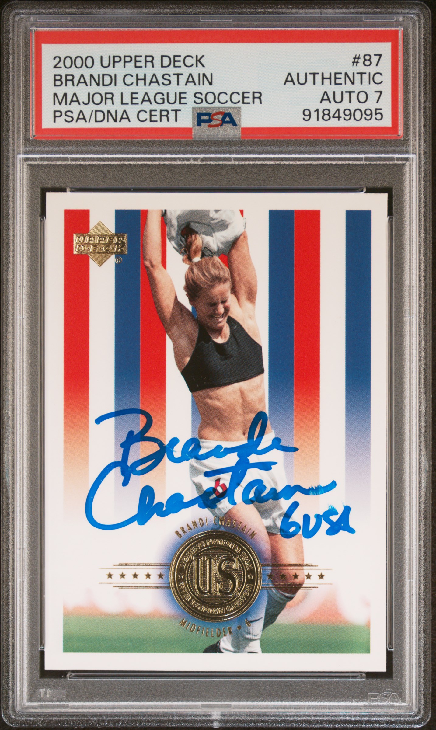 Brandi Chastain 2000 Upper Deck Signed Soccer Rookie Card #87 Graded PSA 7