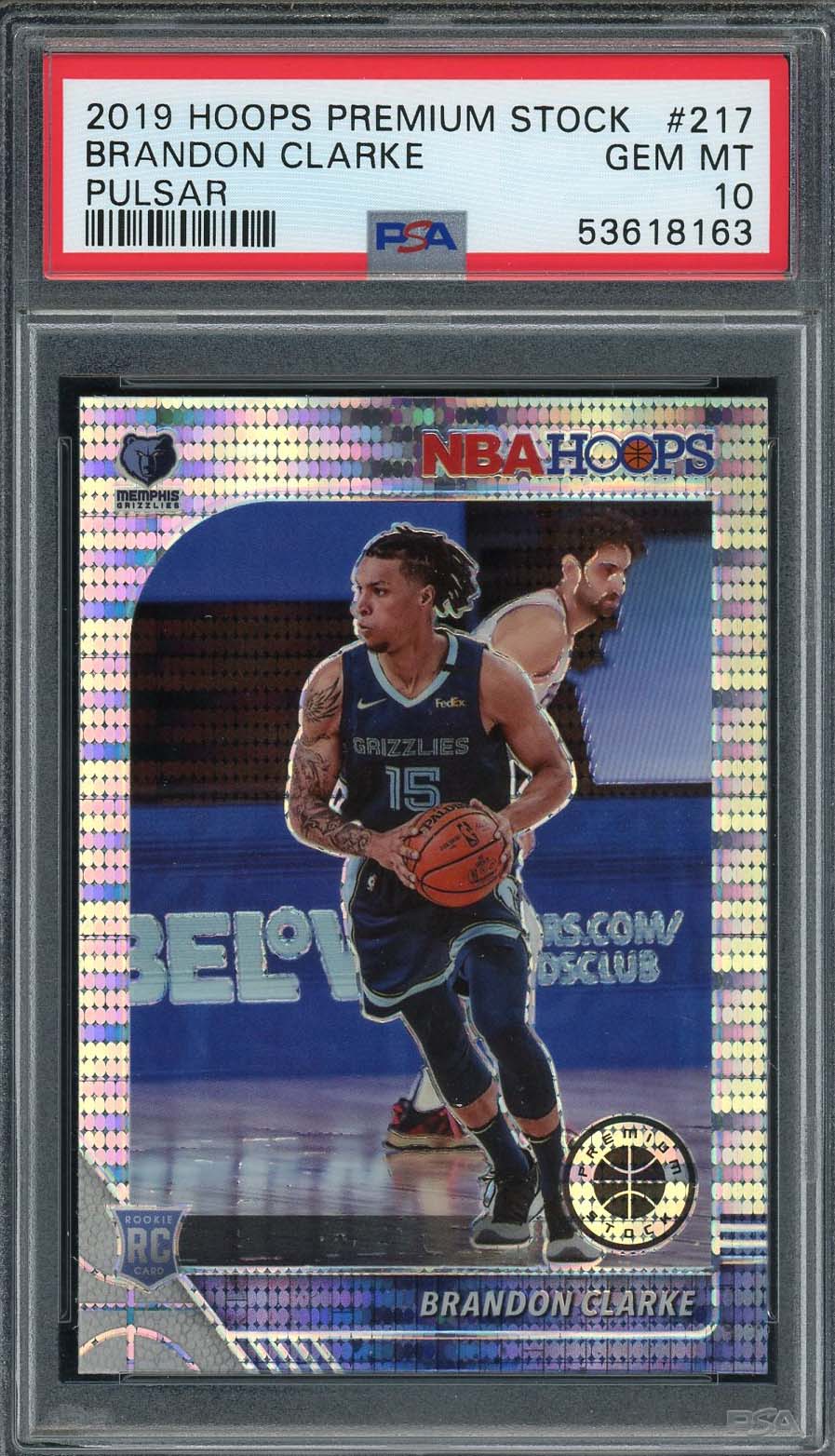 Brandon Clarke 2019 Panini Hoops Premium Stock Pulsar Rookie Card #217 PSA 10 Brandon Clarke 2019 Panini Hoops Premium Stock Pulsar Rookie Card #217 PSA 10