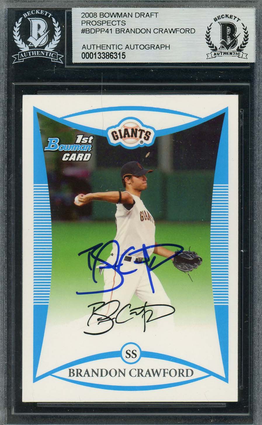 Brandon Crawford 2008 1st Bowman Rookie Card #BDPP41 Graded BGS AUTO
