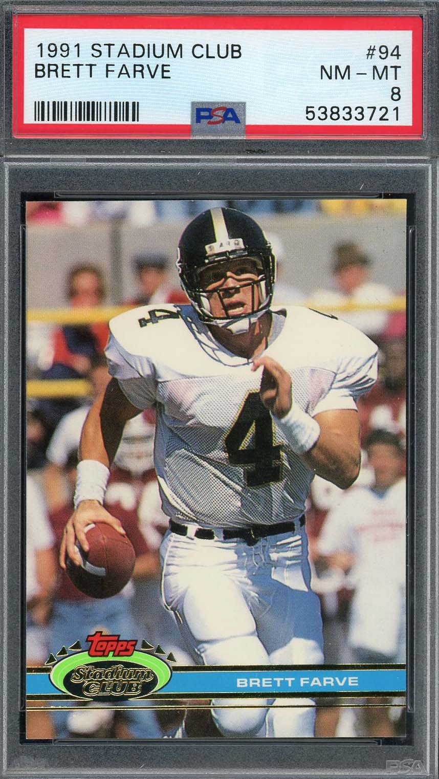Brett Favre 1991 Stadium Club Football Rookie Card #94 PSA 8