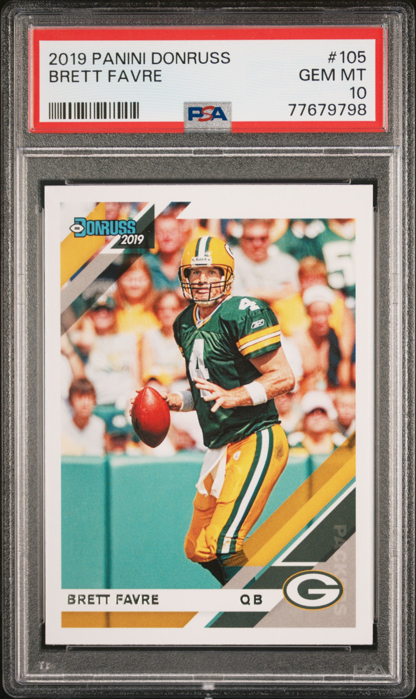 Brett Favre 2019 Panini Donruss Football Card #105 Graded PSA 10