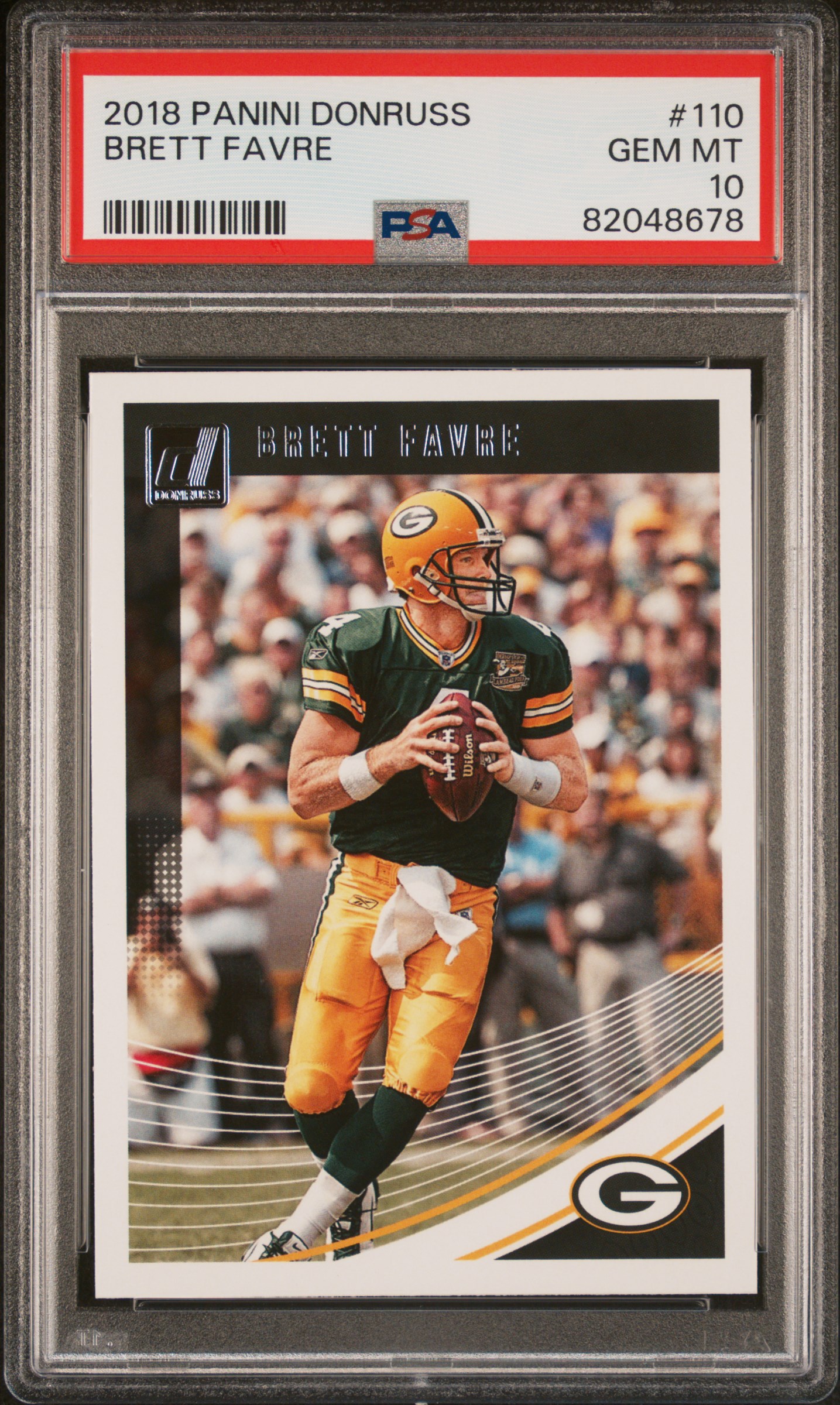 Brett Favre 2018 Panini Donruss Football Card #110 Graded PSA 10