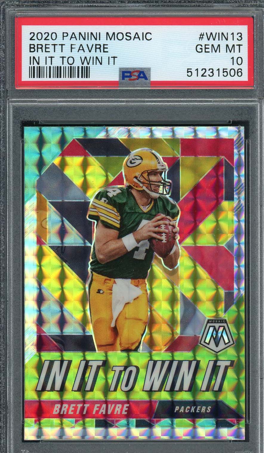 Brett Favre 2020 Panini Mosaic In It To Win It Football Card #WIN13 PSA 10 Brett Favre 2020 Panini Mosaic In It To Win It Football Card #WIN13 PSA 10