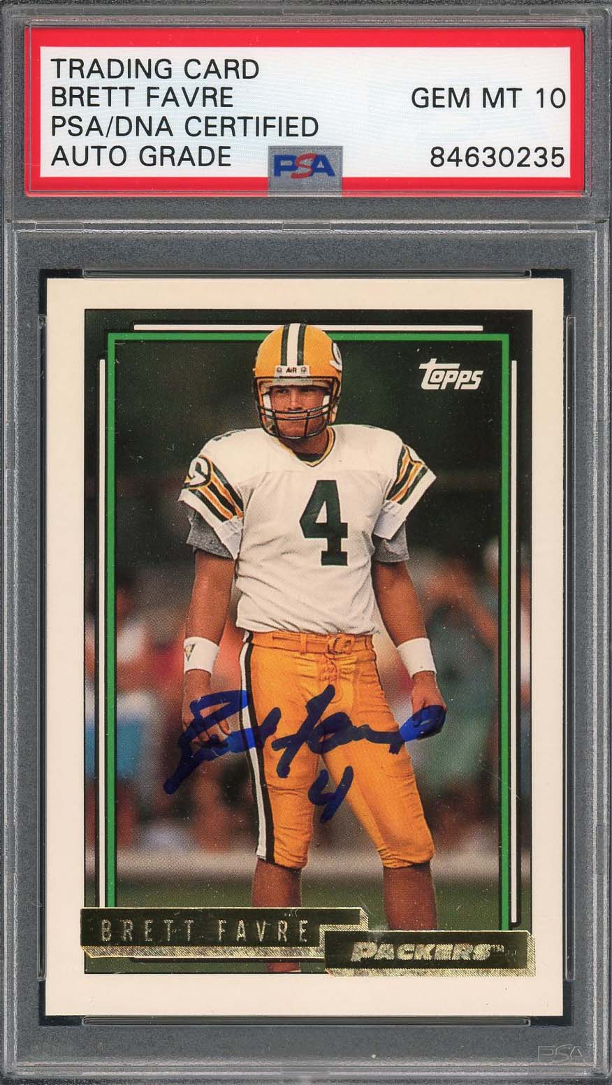 Brett Favre Autographed 1992 Topps Gold Signed Football Card #696 PSA 10 Auto