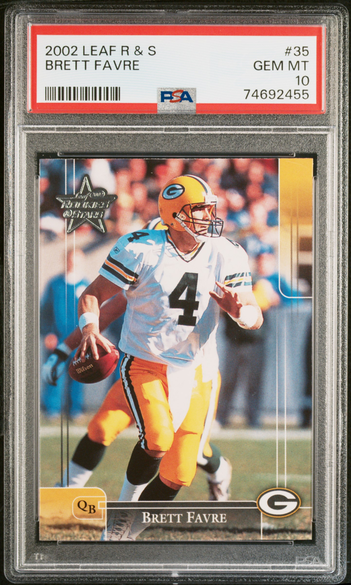 Brett Favre 2002 Leaf Rookies and Stars Football Card #35 Graded PSA 10