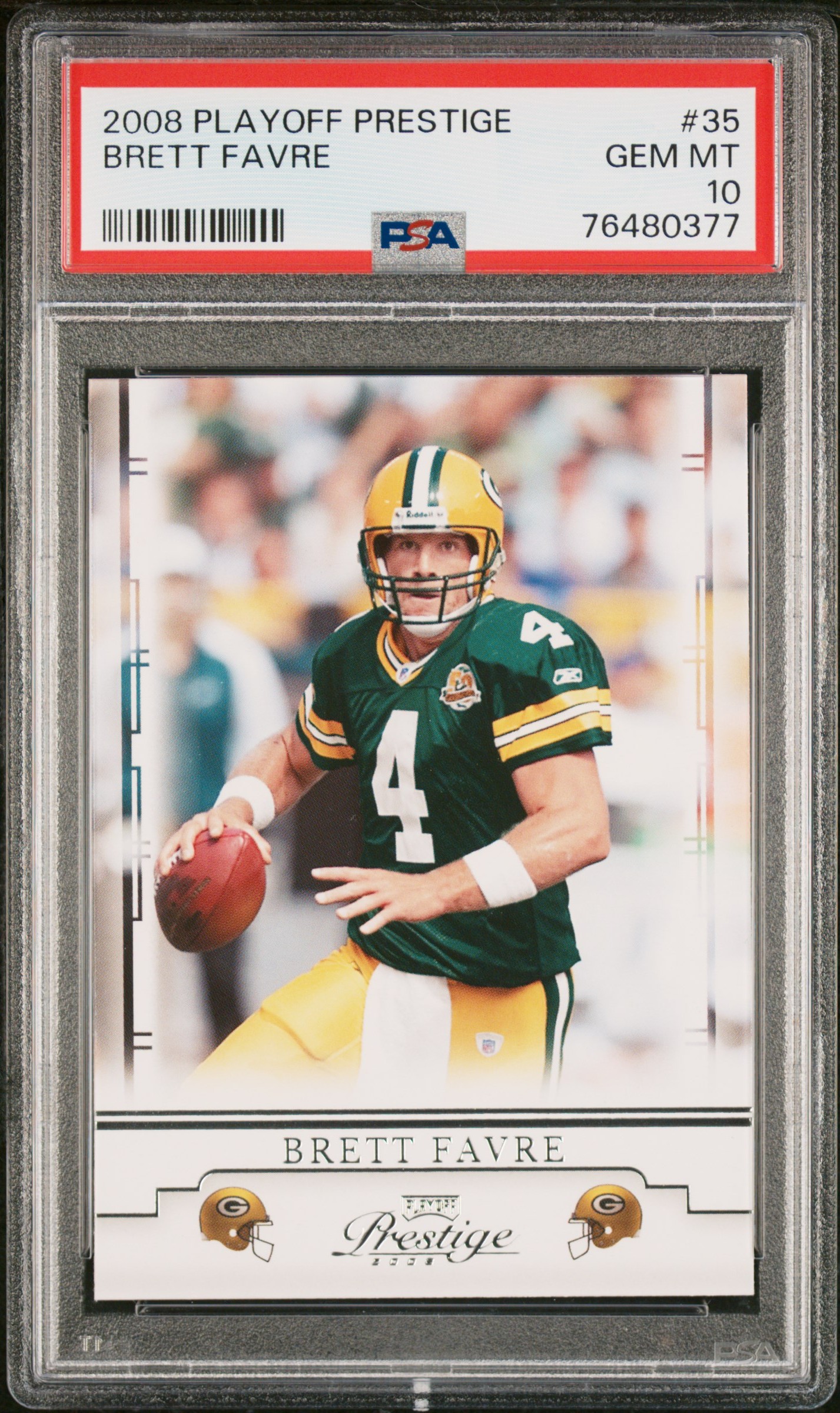 Brett Favre 2008 Playoff Prestige Football Card #35 Graded PSA 10