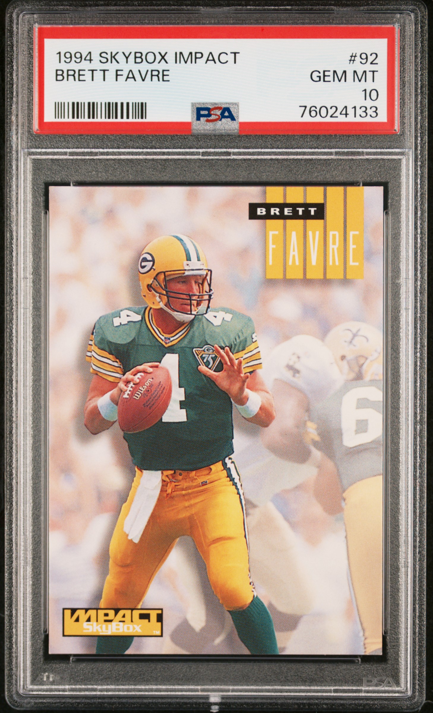 Brett Favre 1994 Skybox Impact Football Card #92 Graded PSA 10