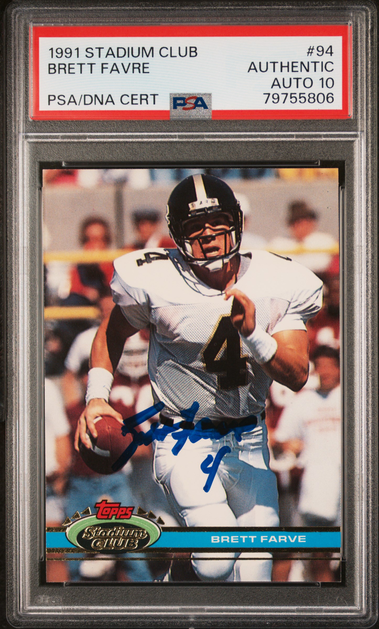 Brett Favre 1991 Stadium Club Signed Rookie Card #94 Auto Graded PSA 10 79755806