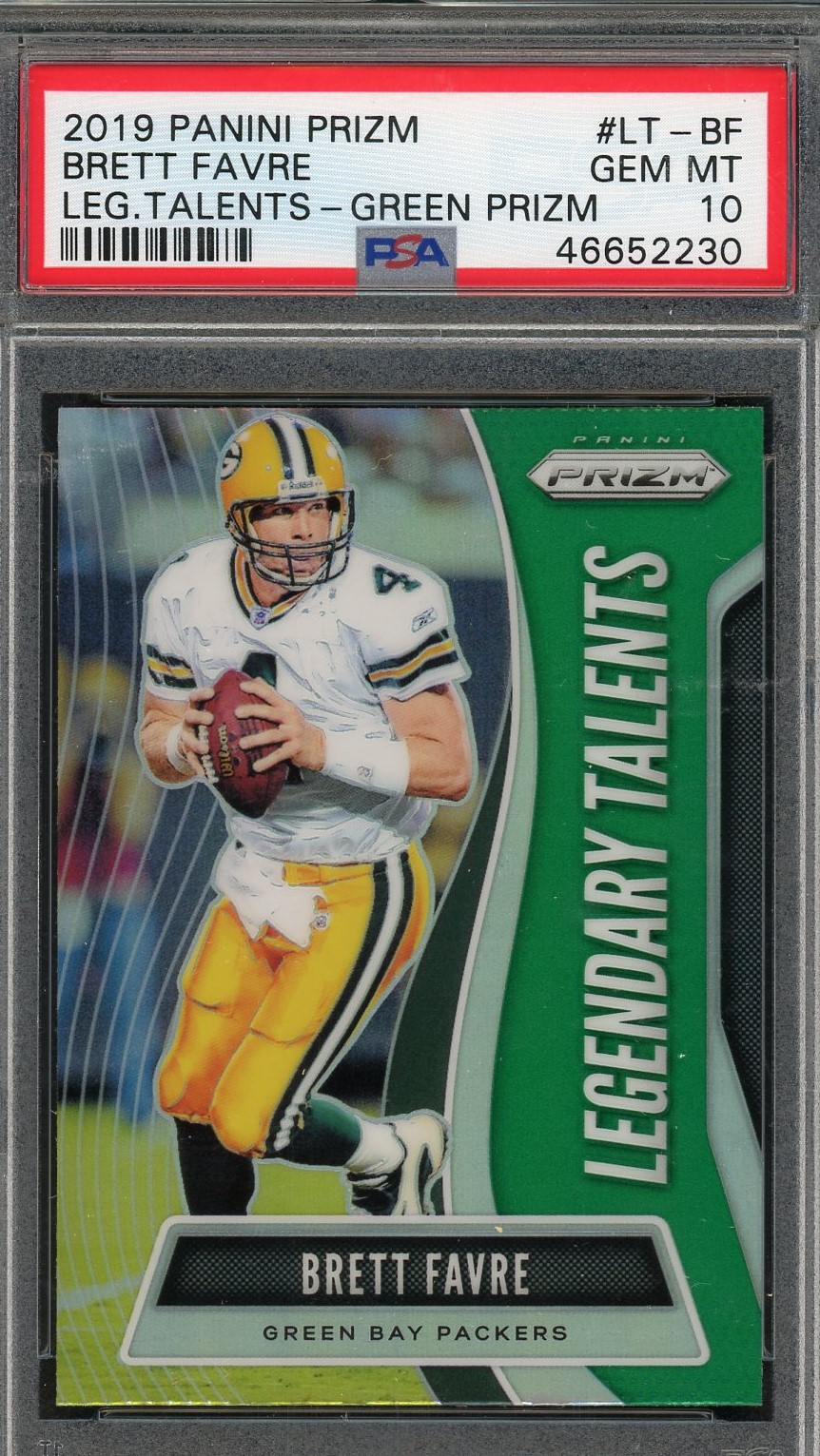 Brett Favre 2019 Panini Prizm Legendary Talents Green Card #LT-BF Graded PSA 10