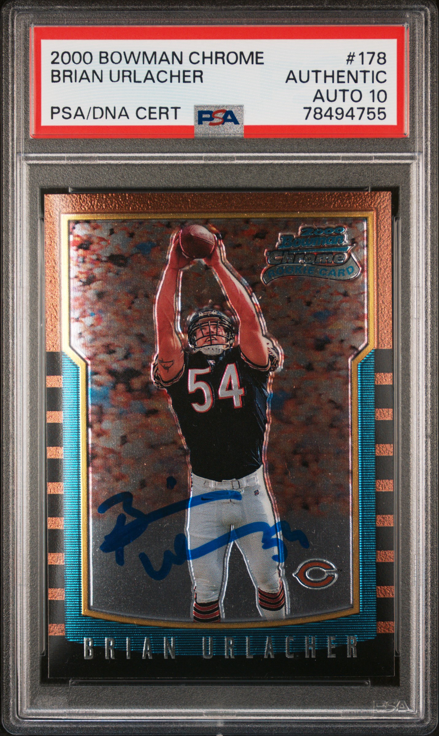 Brian Urlacher 2000 Bowman Chrome Signed Rookie Card #178 Auto Graded PSA 10