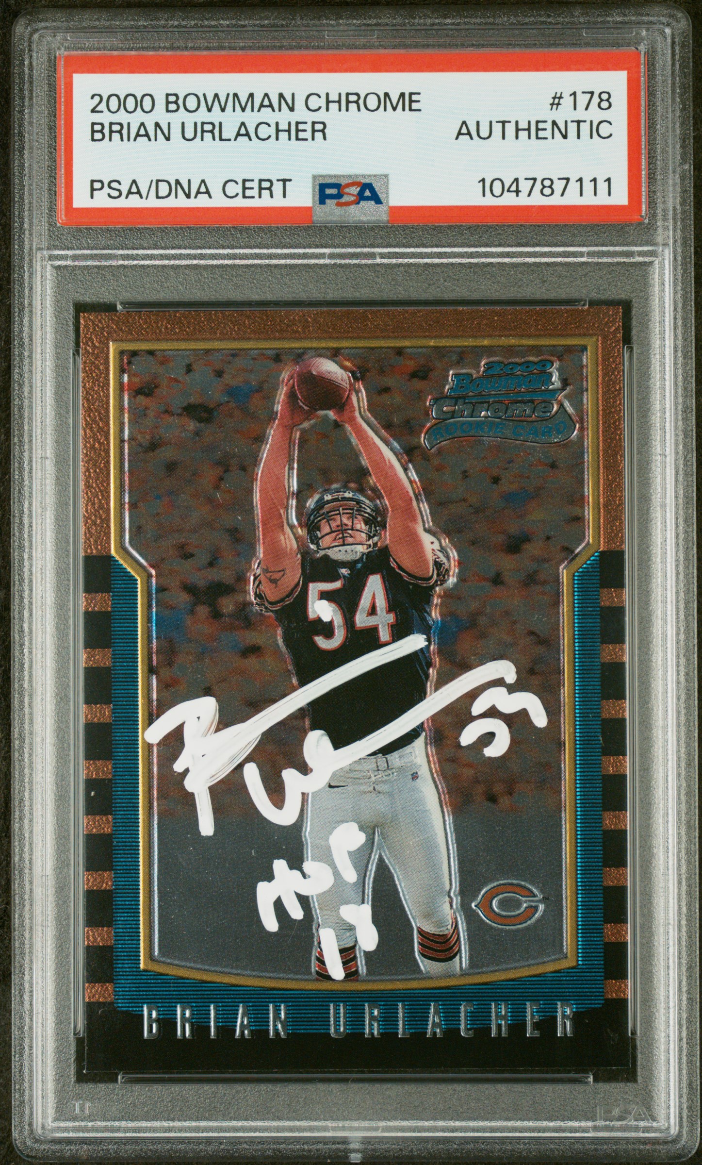 Brian Urlacher 2000 Bowman Chrome Signed Football Rookie Card #178 Auto PSA Brian Urlacher 2000 Bowman Chrome Signed Football Rookie Card #178 Auto PSA