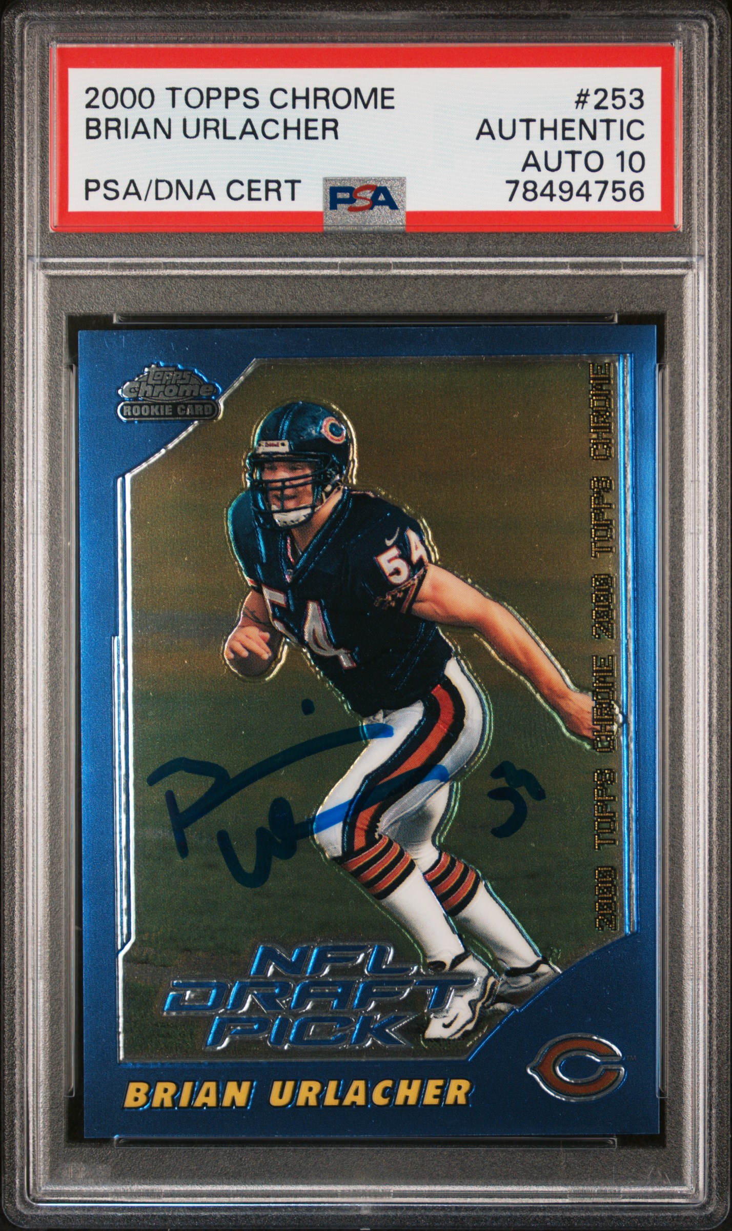 Brian Urlacher 2000 Topps Chrome Signed Rookie Card #253 Auto Graded PSA 10
