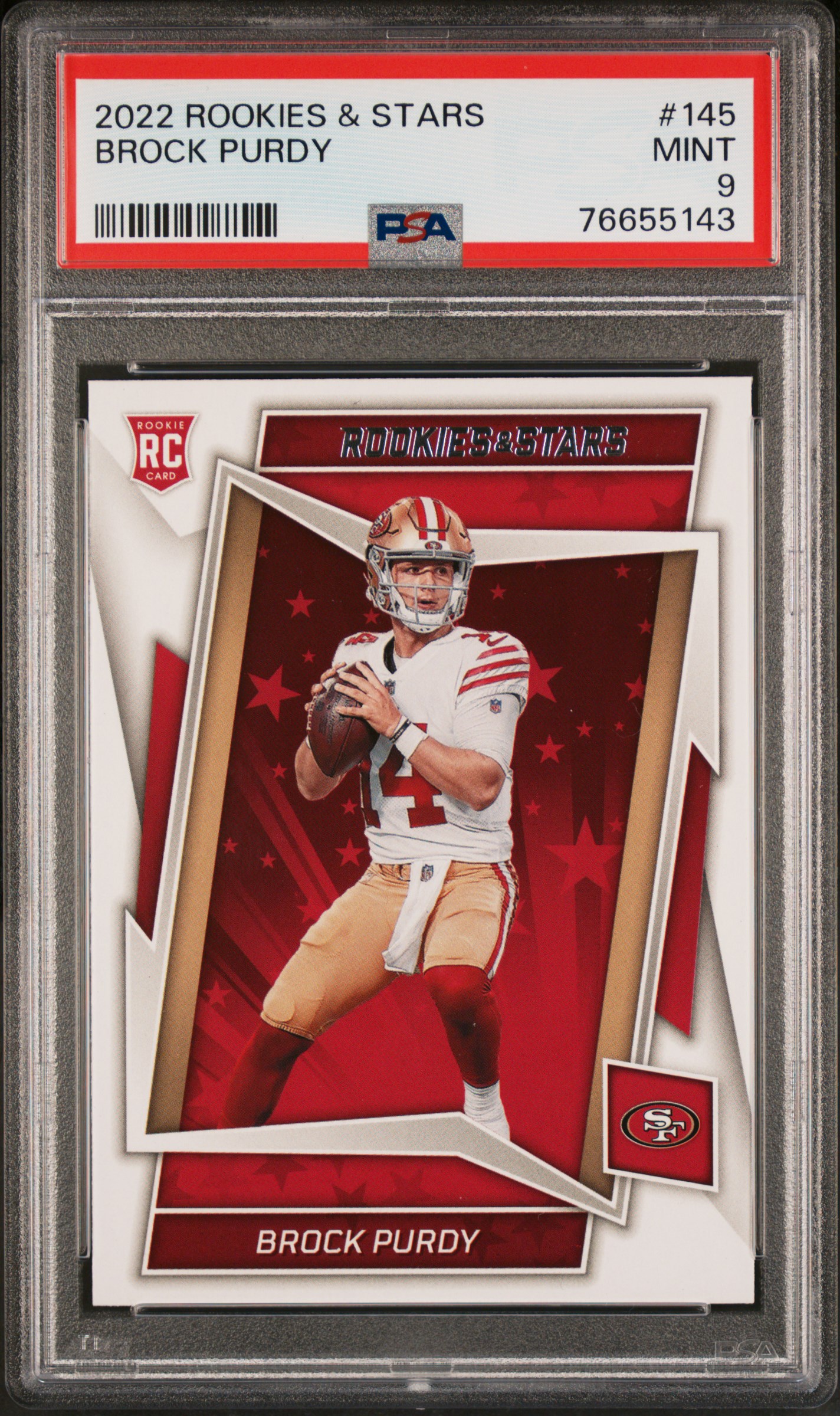 Brock Purdy 2022 Panini Rookies & Stars Rookie Card #145 Graded PSA 9