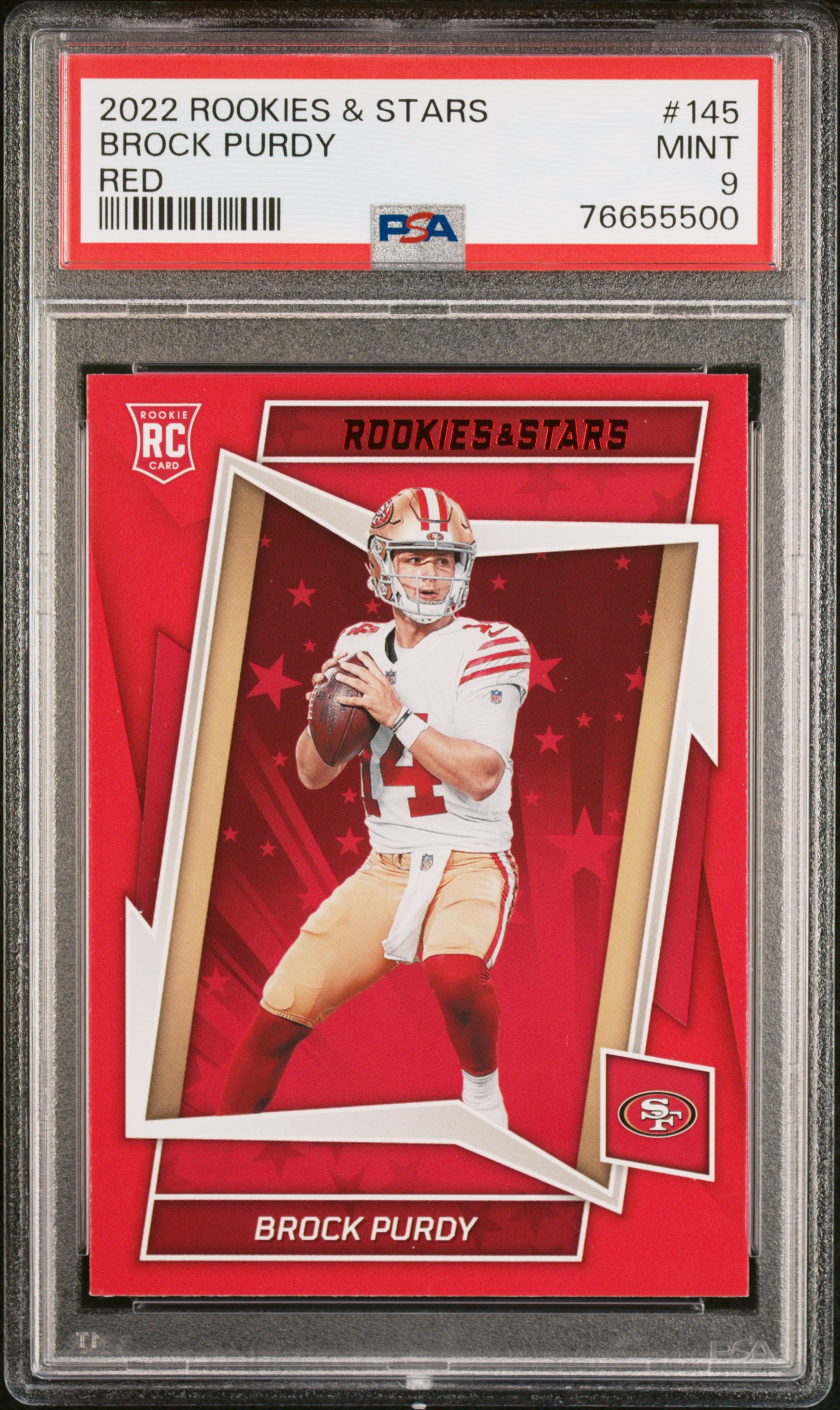 Brock Purdy 2022 Panini Rookies & Stars Red Rookie Card #145 Graded PSA 9