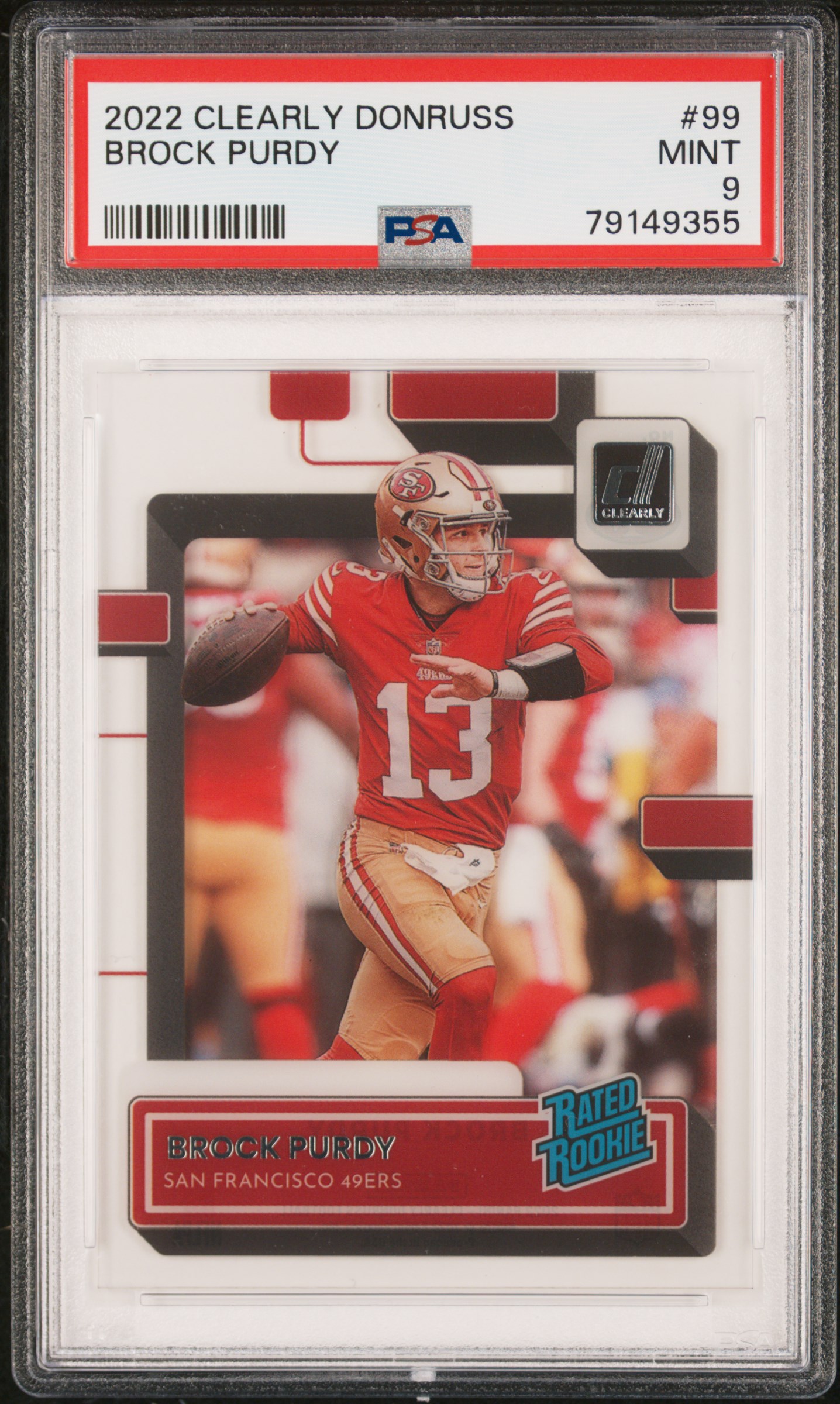 Brock Purdy 2022 Panini Clearly Donruss Rookie Card #99 Graded PSA 9