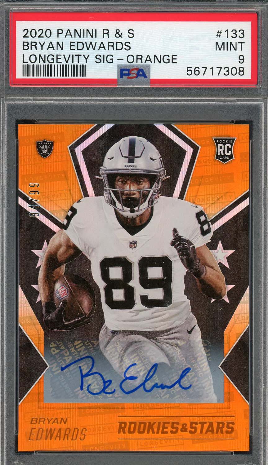 Bryan Edwards 2020 Panini Rookies & Stars Autographed Card #133 Graded PSA 9 /99 Bryan Edwards 2020 Panini Rookies & Stars Autographed Card #133 Graded PSA 9 /99