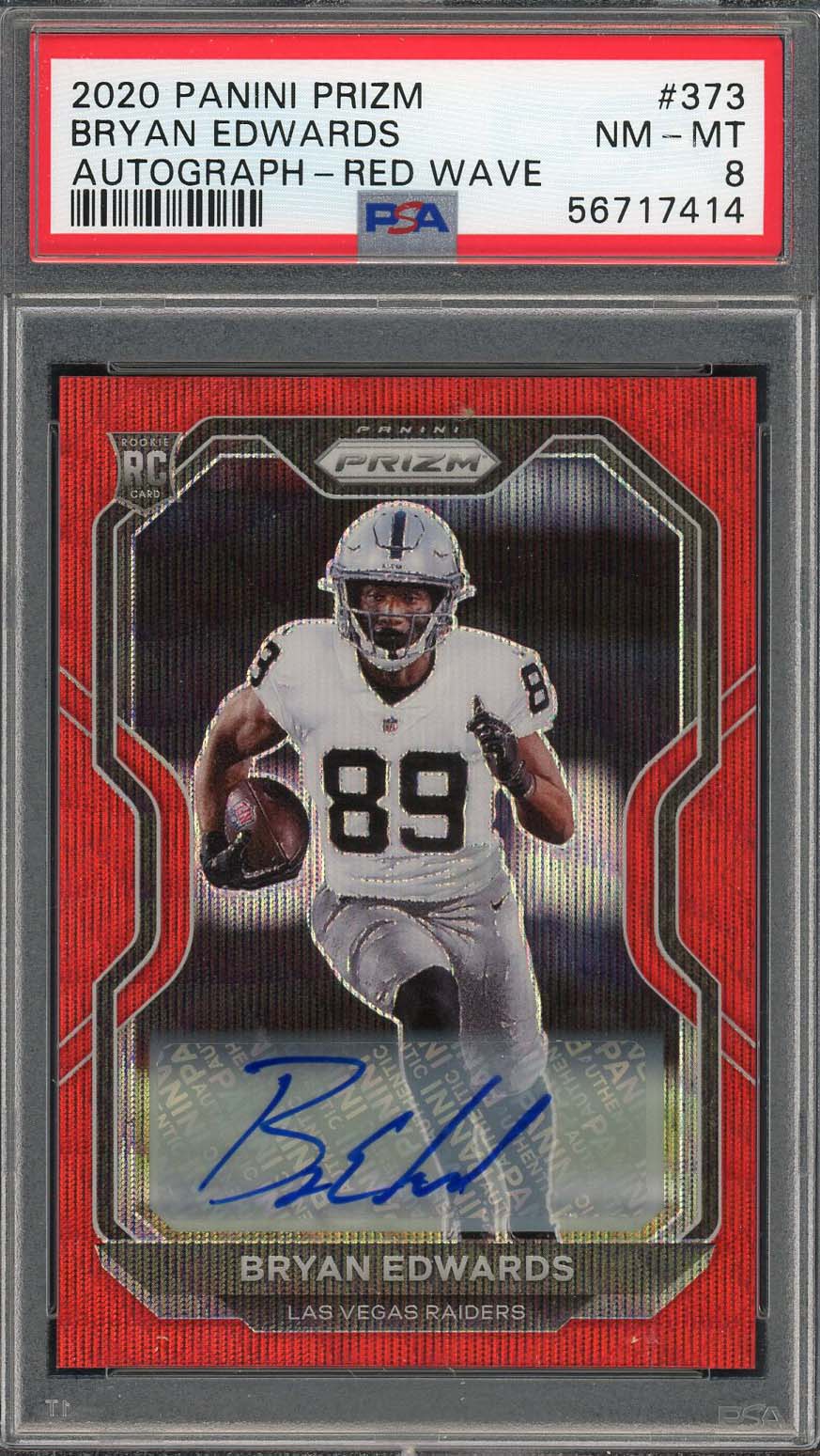 Bryan Edwards 2020 Panini Prizm Red Wave Autographed Card #373 PSA 8 /149
