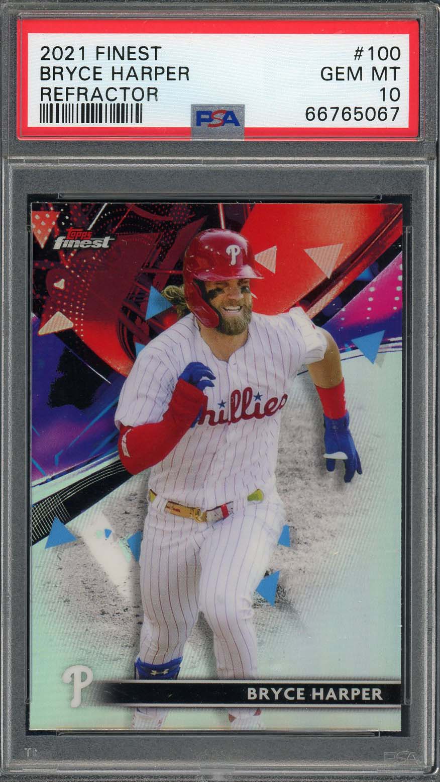 Bryce Harper 2021 Topps Finest Refractor Baseball Card #100 Graded PSA 10 Bryce Harper 2021 Topps Finest Refractor Baseball Card #100 Graded PSA 10