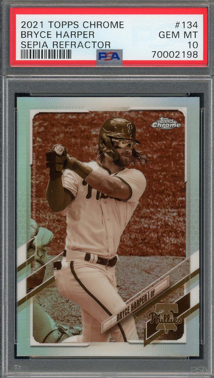Bryce Harper 2021 Topps Chrome Sepia Refractor Baseball Card #134 Graded PSA 10