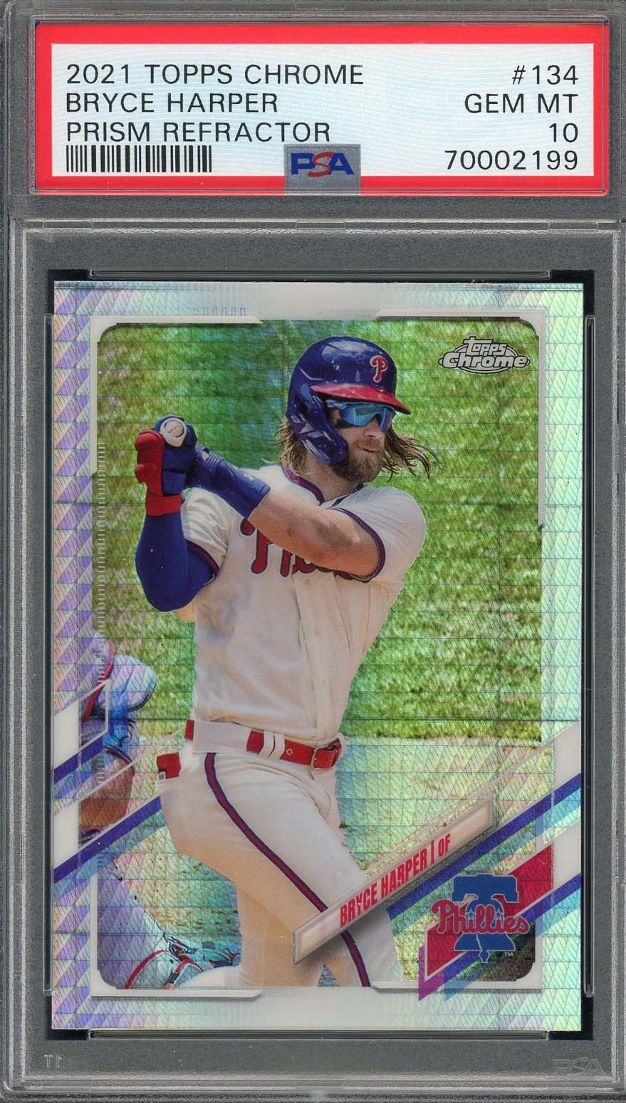 Bryce Harper 2021 Topps Chrome Prism Refractor Baseball Card #134 Graded PSA 10