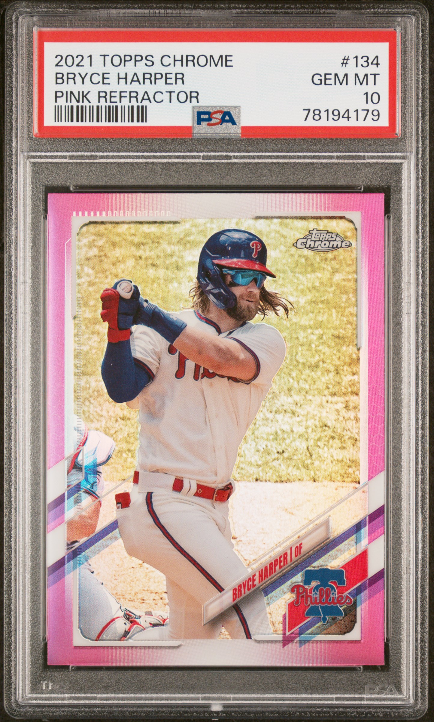 Bryce Harper 2021 Topps Chrome Pink Refractor Baseball Card #134 Graded PSA 10