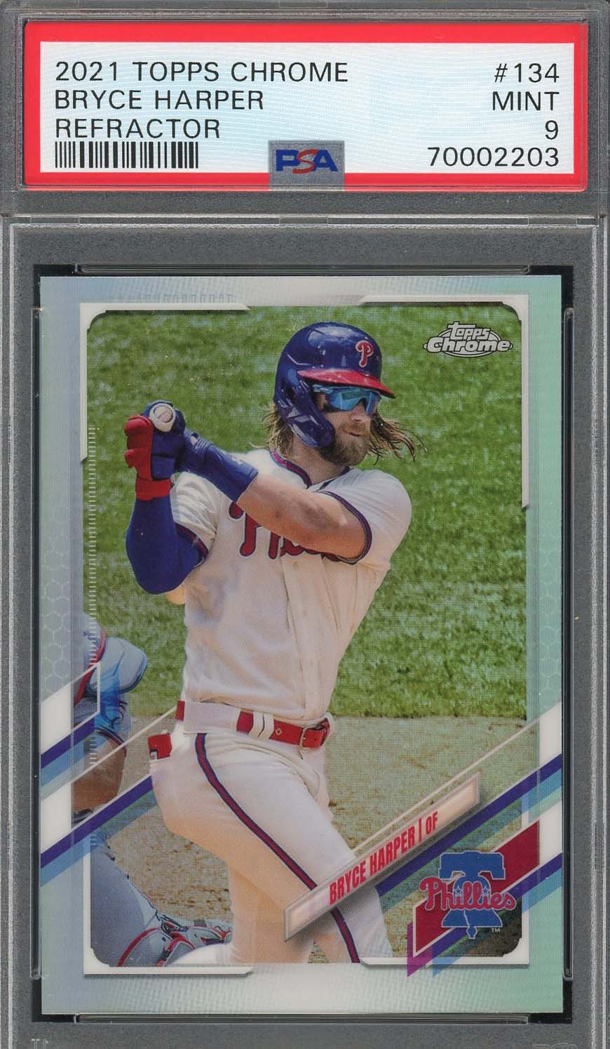 Bryce Harper 2021 Topps Chrome Refractor Baseball Card #134 Graded PSA 9