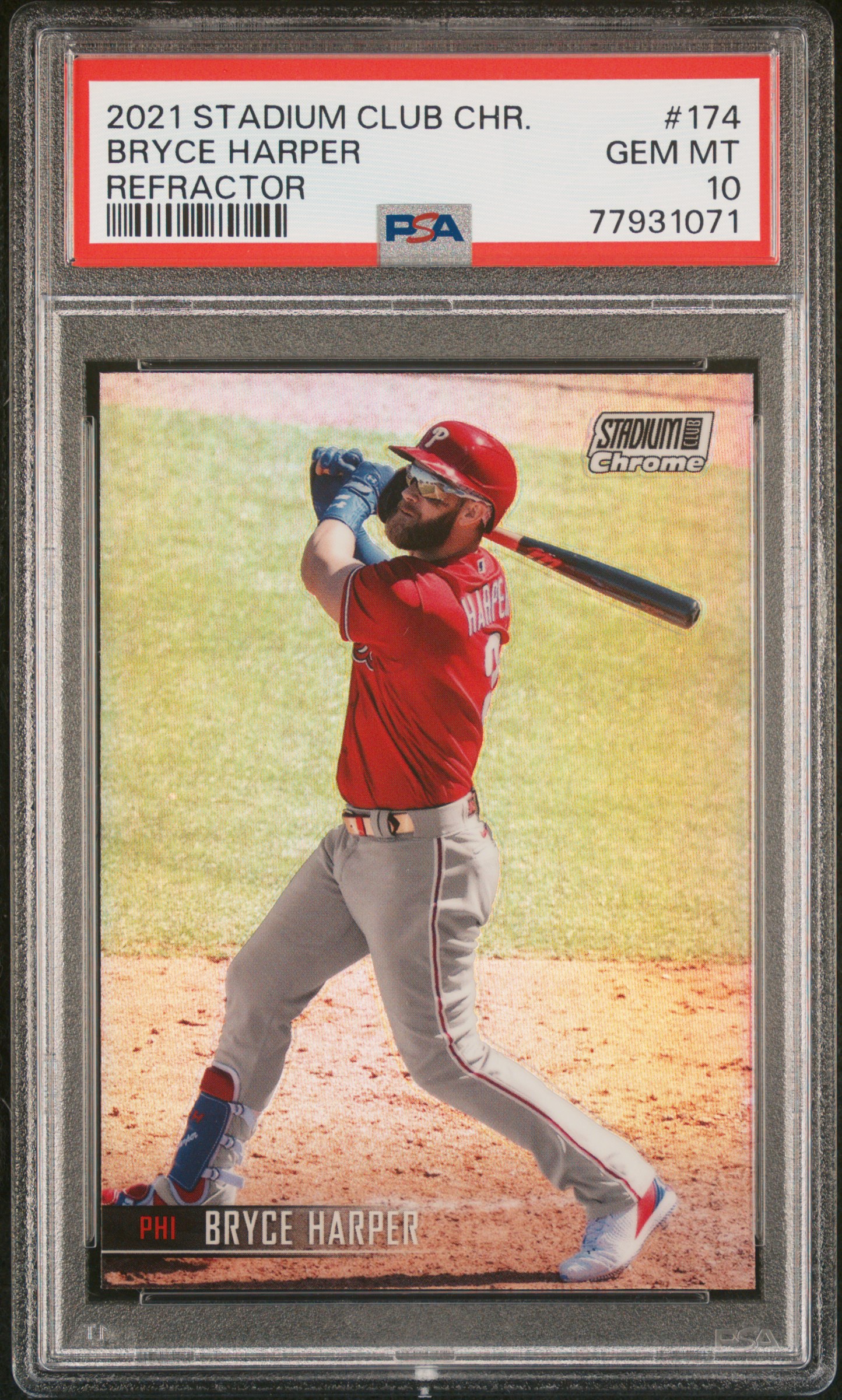 Bryce Harper 2021 Topps Stadium Club Chrome Refractor Card #174 Graded PSA 10